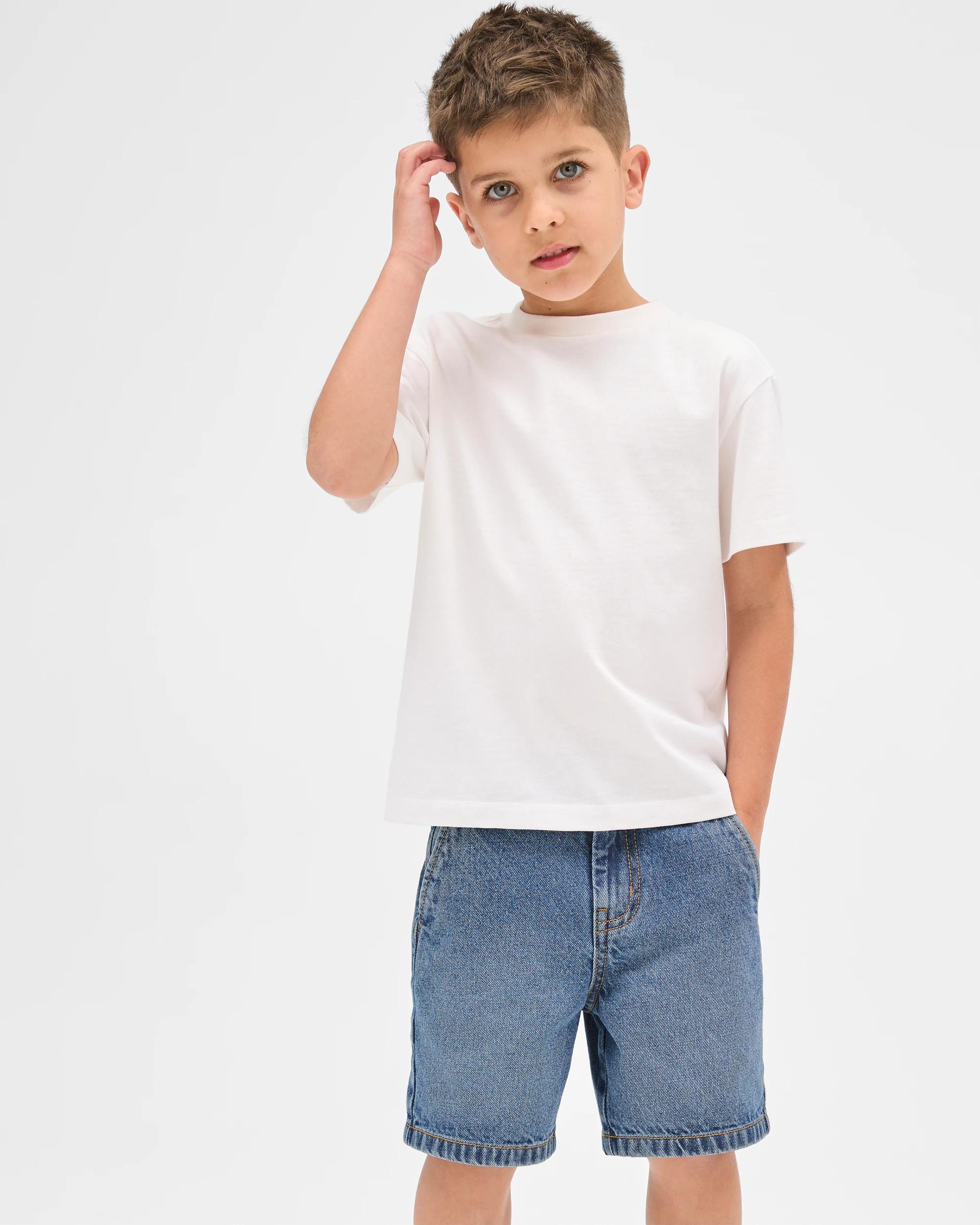 2 Target Kids Cotton Structured Waist Denim Shorts MID WASH, 2 of 5