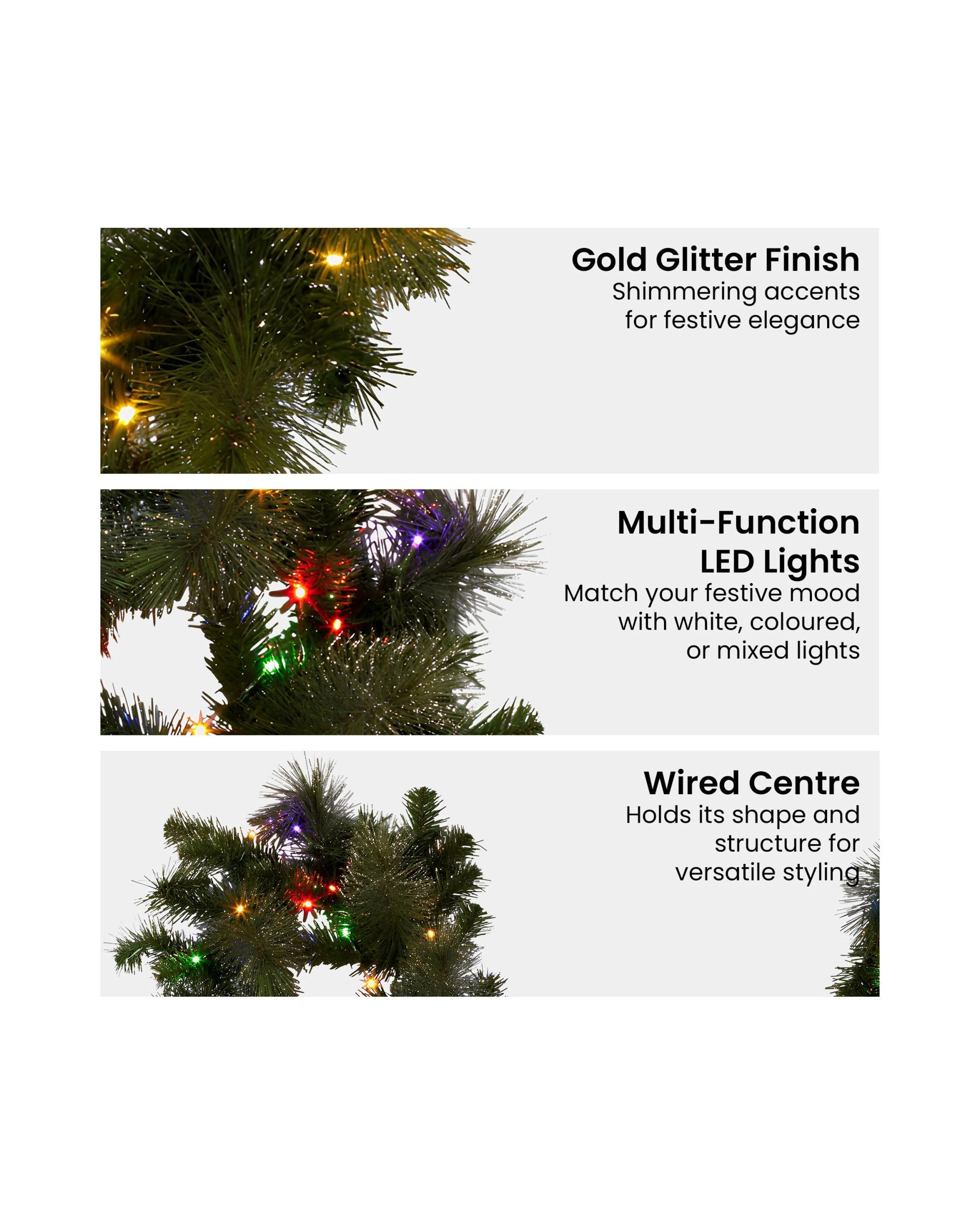 5 Christabelle 2.7m Christmas Garland With Led Lights Glittery Gold Pine Mantle Decoration Ornament, 5 of 7