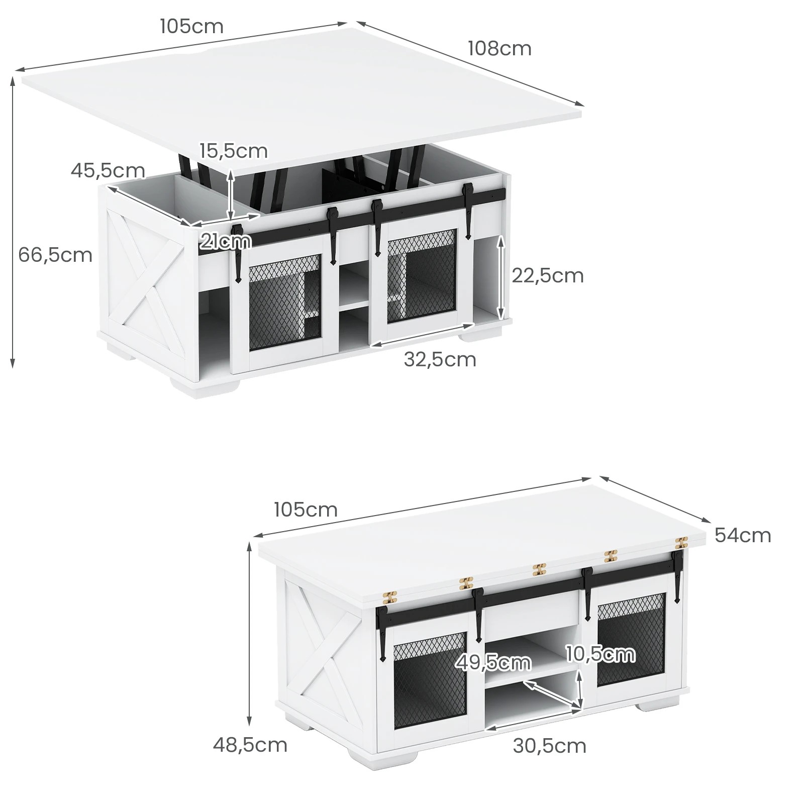 2 Costway Lift Top Coffee Table 3-in-1 Dining Table Farmhouse Center Table - White, 2 of 7