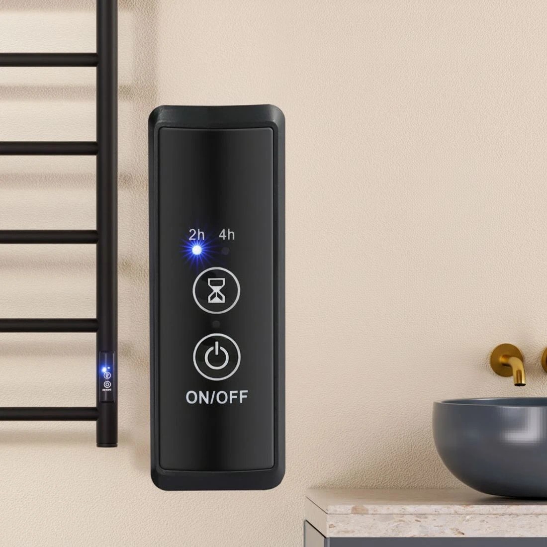 4 Devanti Heated Towel Rail 6 Round Bars  with Timer Electric Heater Warmer Rack - Black, 4 of 6