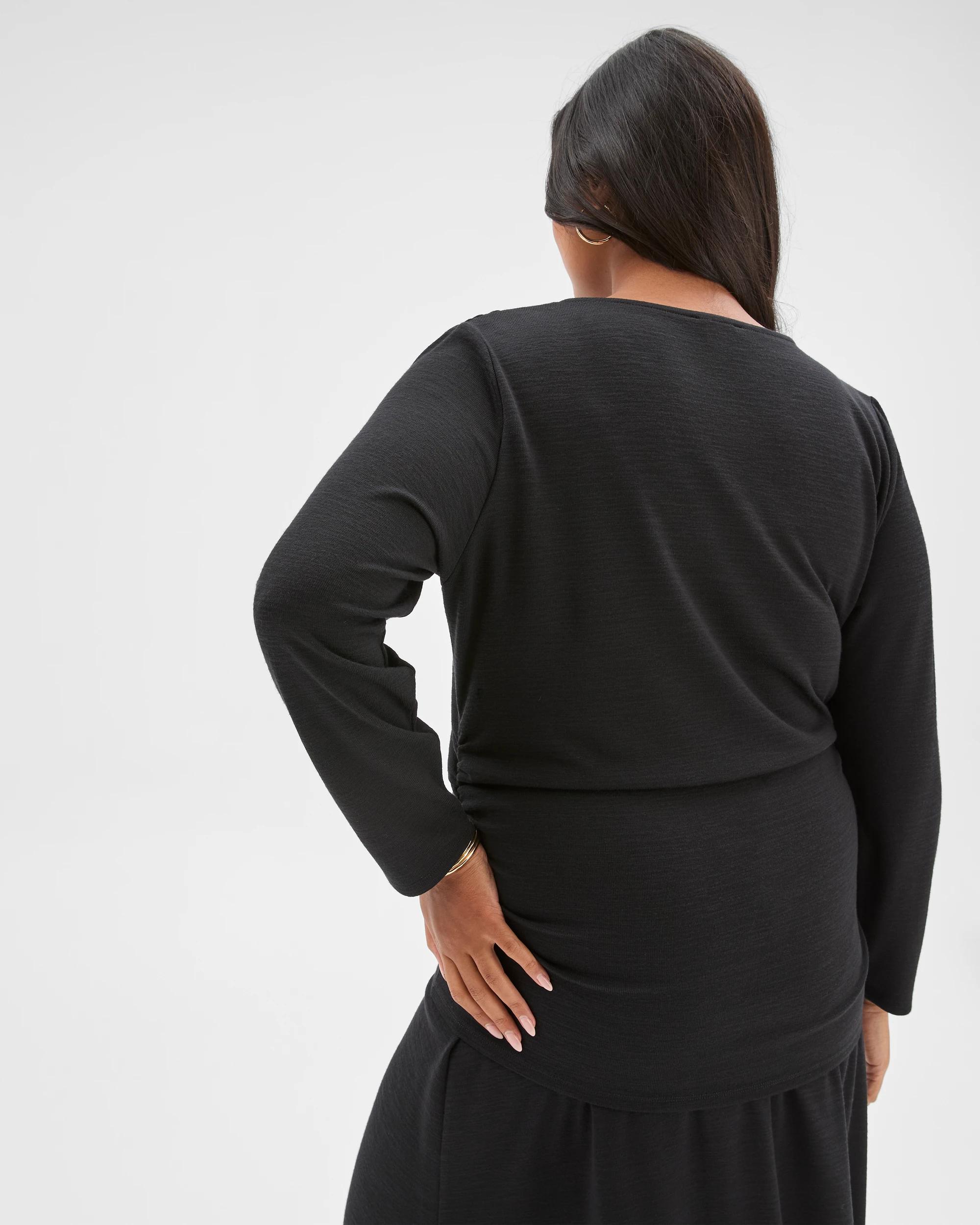 4 Target Curve Plus Size Long Sleeve Drape Knit Top BLACK, 4 of 6
