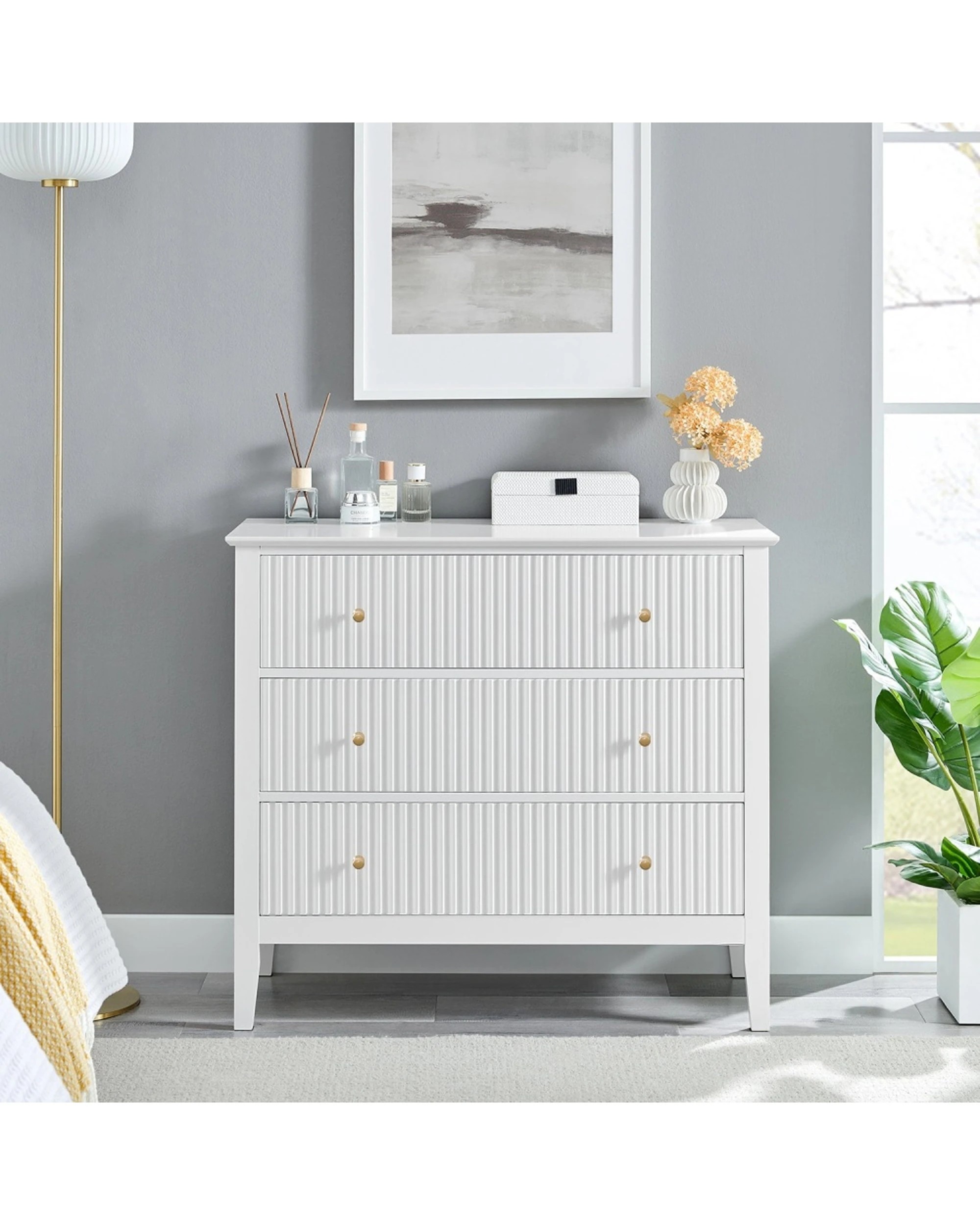3 Alpine Bay Zara Fluted 3 drawer chest - White, 3 of 7