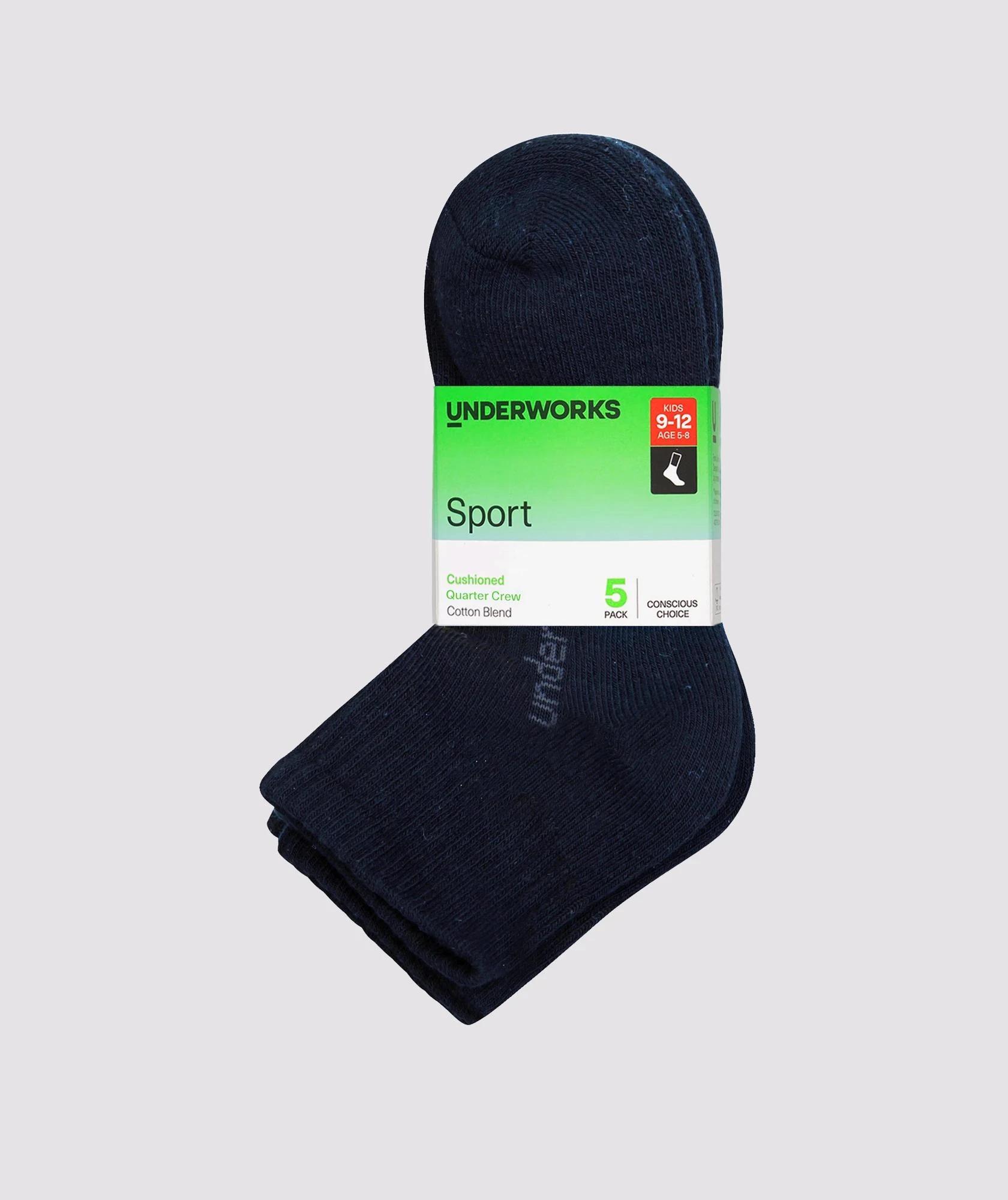 2 Kids Cushioned Sport Quarter Crew Socks 5 Pack - Underworks NAVY BLUE, 2 of 2