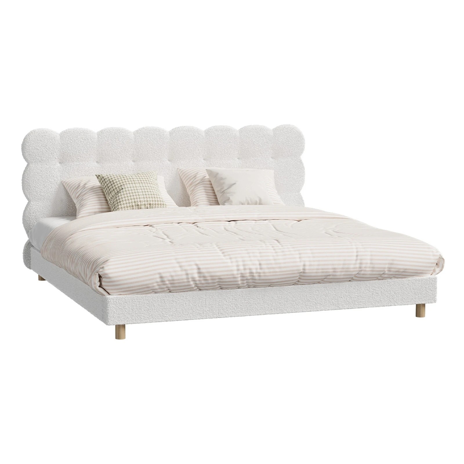 1 Oikiture King Bed Tufted Bedhead Boucle Bed Frame
 - White, 1 of 10