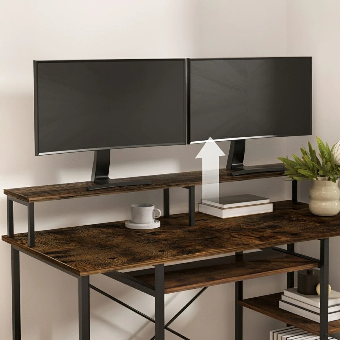 4 Artiss Computer Desk Laptop Desks Home Office Study Table Open Shelf  120CM - Brown, 4 of 6