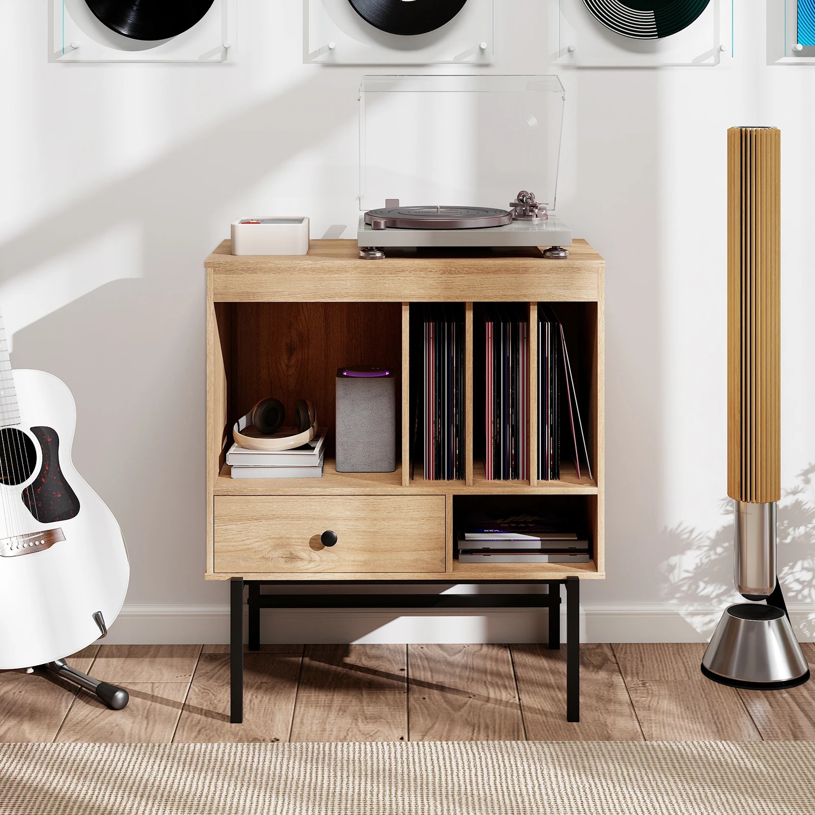 3 Costway Record Player Stand Vinyl Storage Cabinet w/Album Holders Turntable Stand - Black, 3 of 8