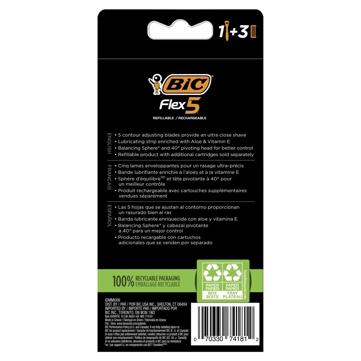 2 BIC Flex 5 Hybrid Men's 5-Blade Disposable Razor Shaving Kit - Blue, 2 of 9