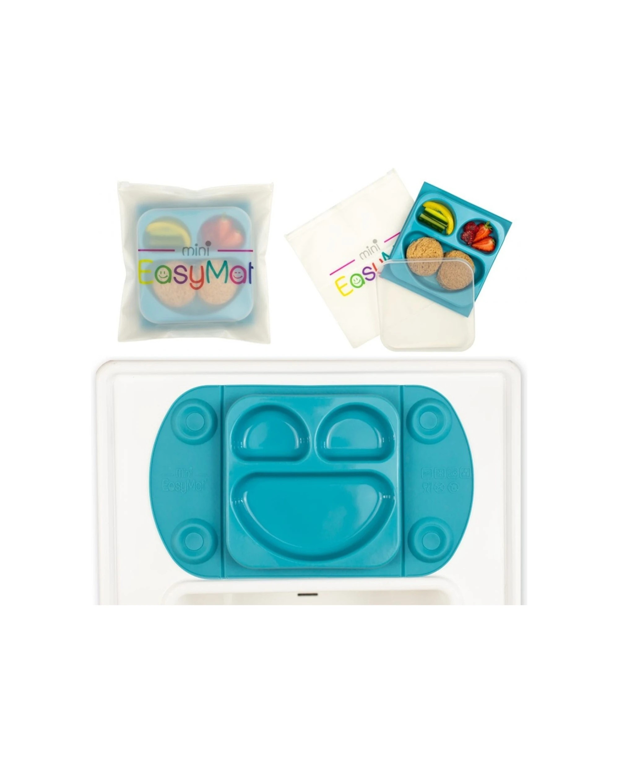 2 EasyTots Easymat Mini Feeding Plate 5 Point Suction Baby Led Weaning - Blue, 2 of 3