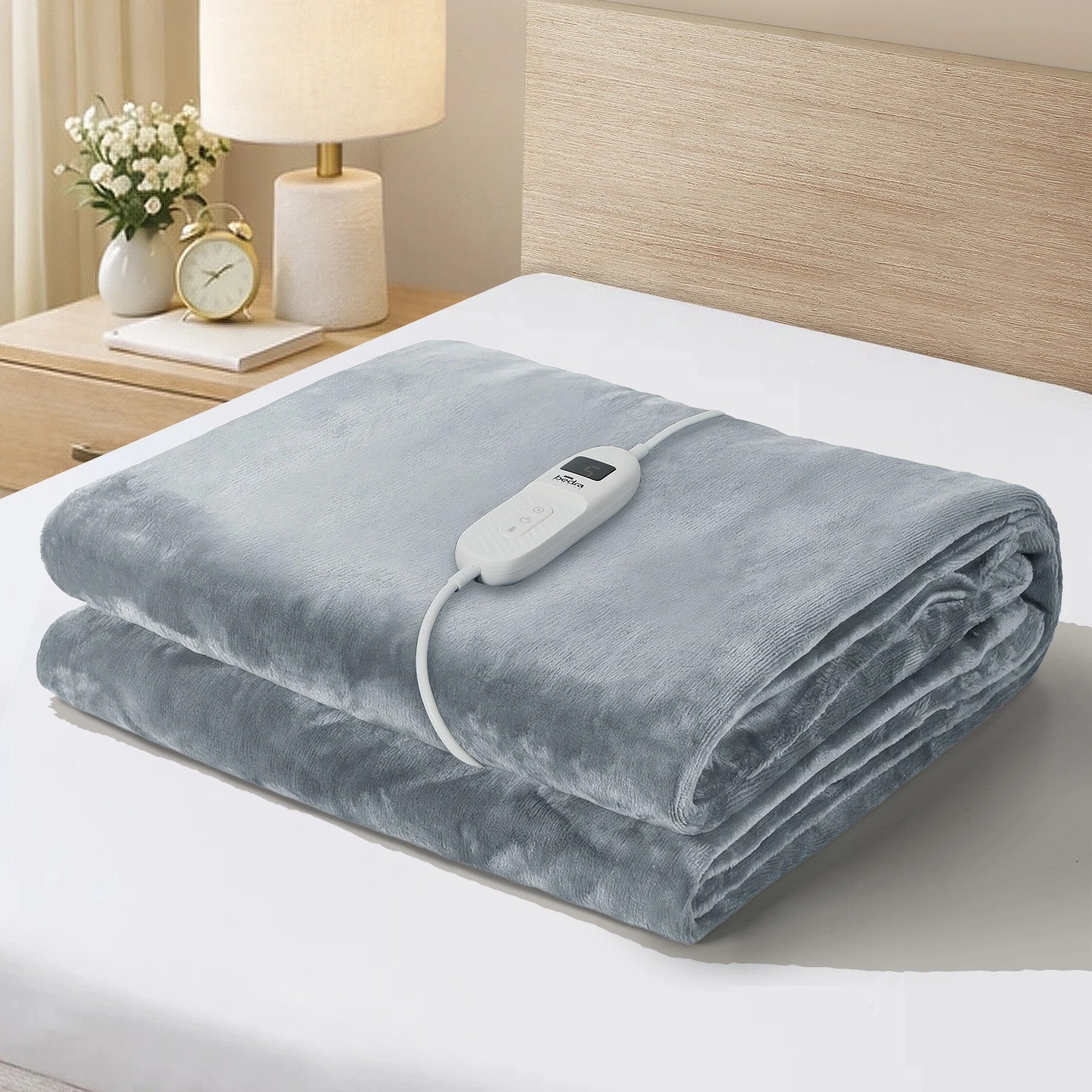 3 Bedra Bedding Electric Throw Rug Washable Heated Blanket Flannel Winter Warm Light - Single Bed - Grey, 3 of 10