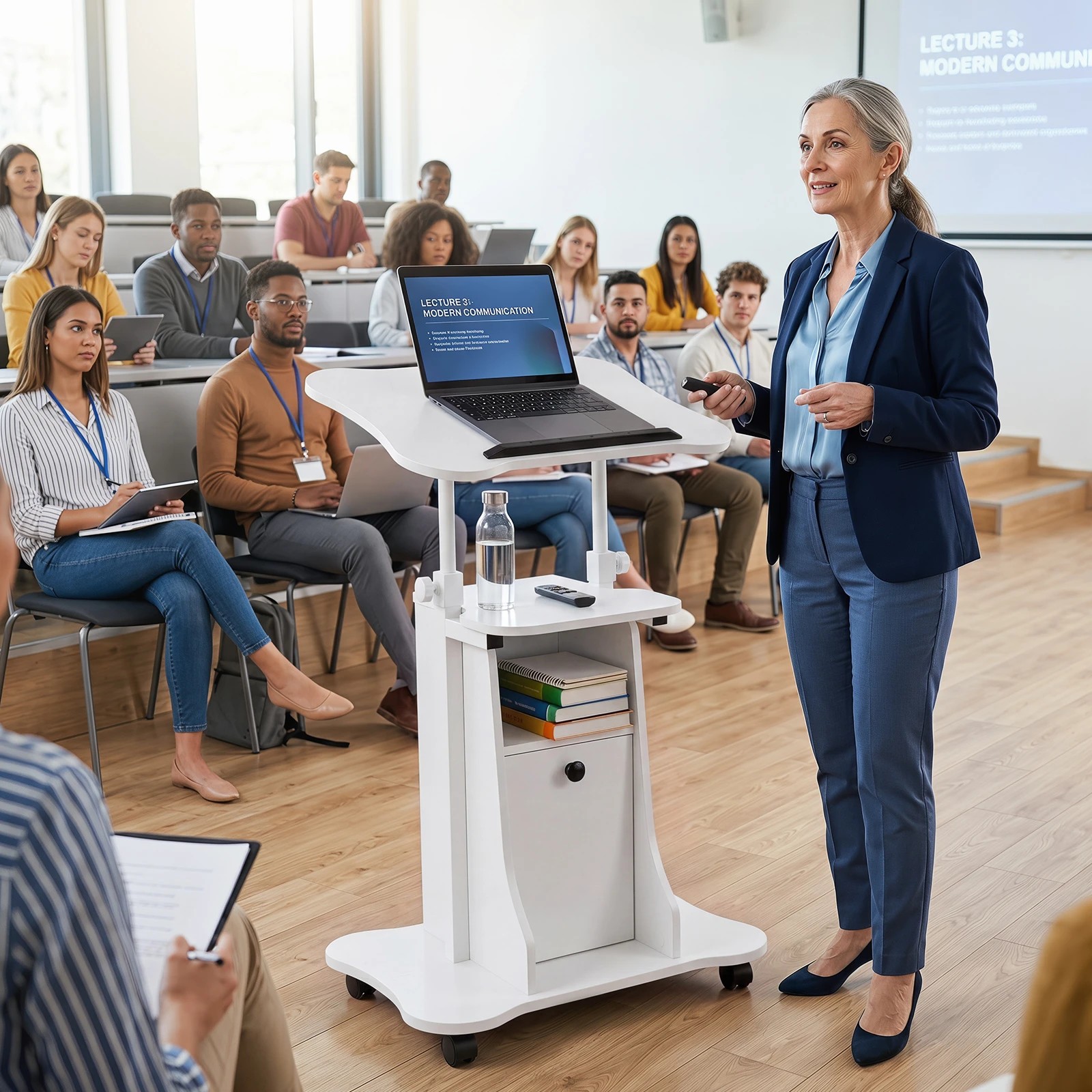 4 Costway Mobile Lectern Podium Stand Adjustable Laptop Table w/Tilting Tabletop - White, 4 of 5