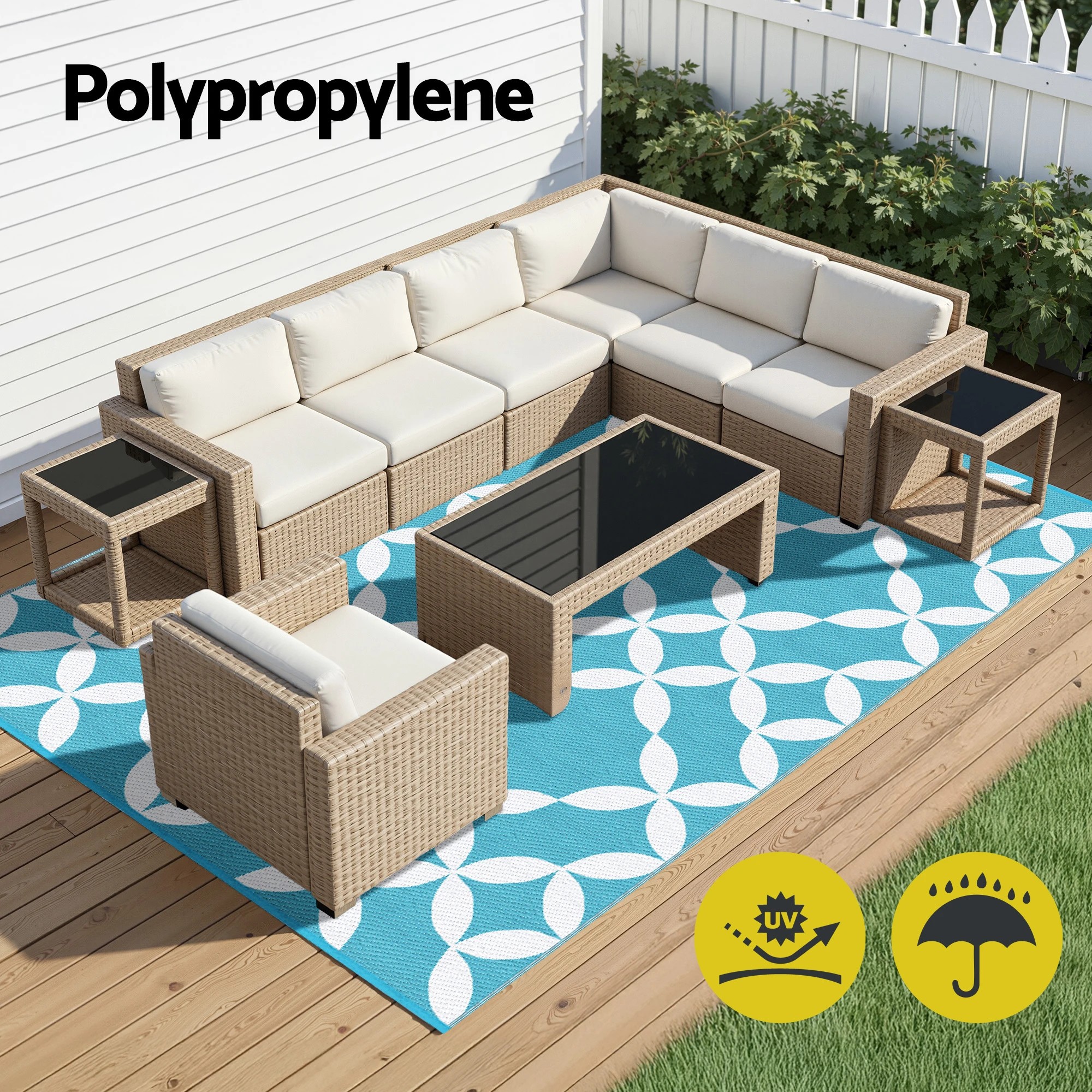 2 Gardeon Outdoor Rugs 274x366cm Large Carpet Reversible Area Mat PP Dual-Sided Patio Rug - Blue, 2 of 7