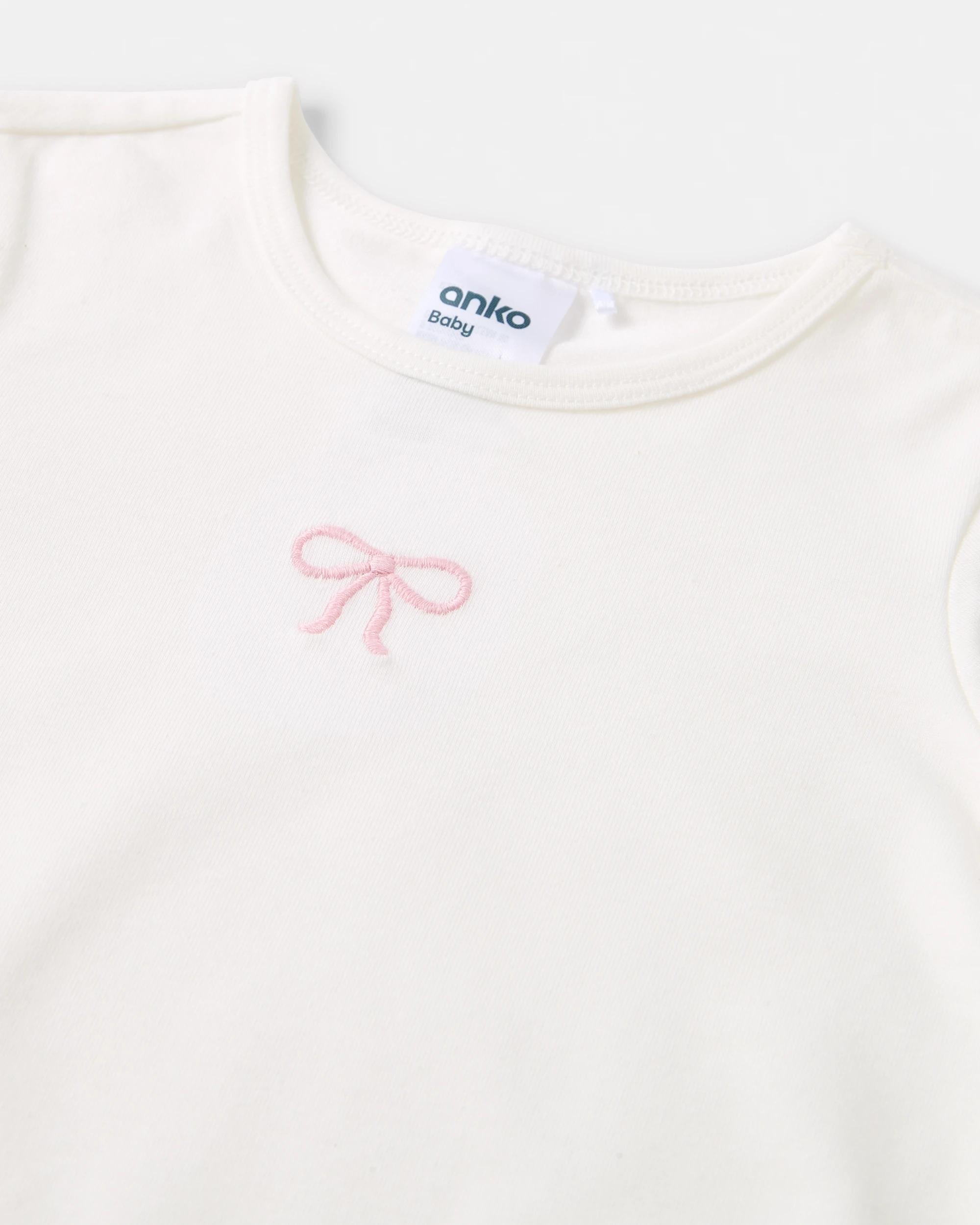 8 3 Pack Cotton Long Sleeve Bodysuits Pink Bows, 8 of 8