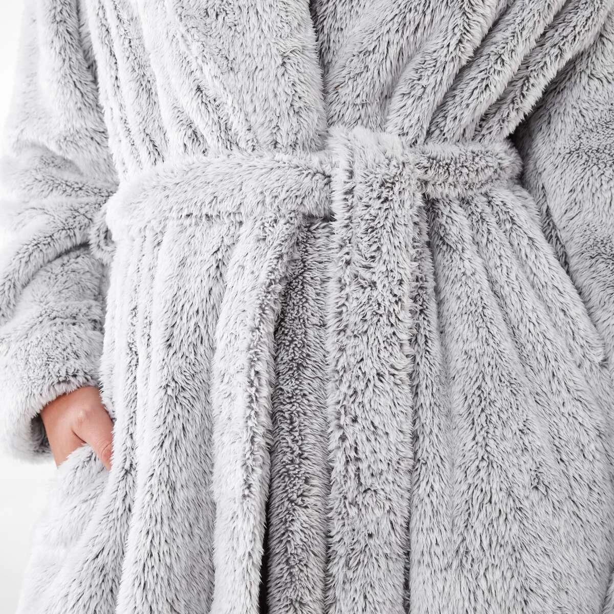 6 Plush Coral Fleece Gown Grey Mix, 6 of 7