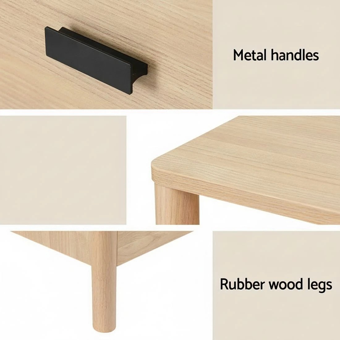 4 Artiss Bedside Table Nightstand 2 Drawers - Natural, 4 of 4