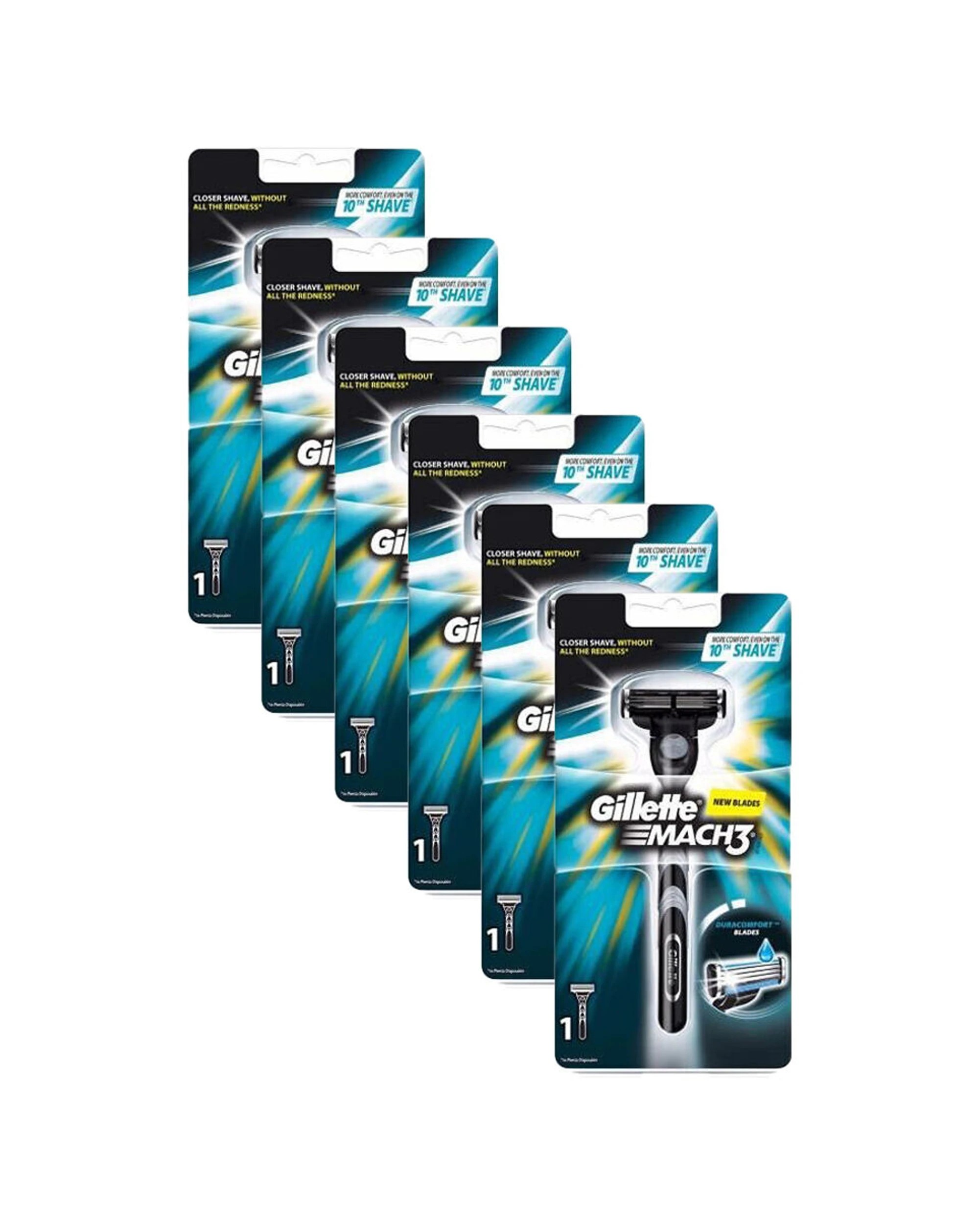 1 Gillette 6PK Mach3 Premium Razor Duracomfort Blades Beard Trimming Care For Men - Blue, 1 of 2