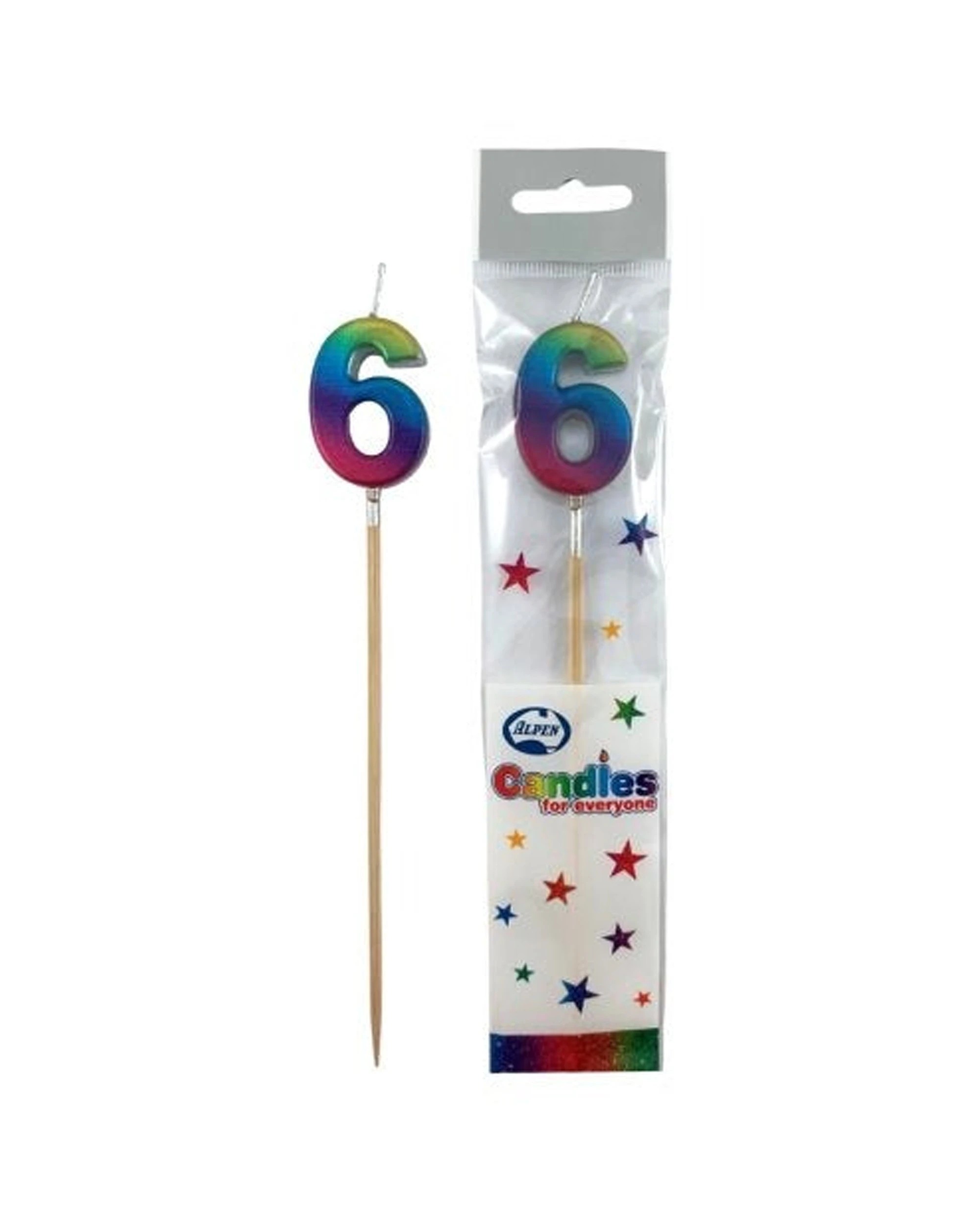 1 Alpen Candle Rainbow Metallic Long Stick Number 6 Party Decoration - Multi, 1 of 1