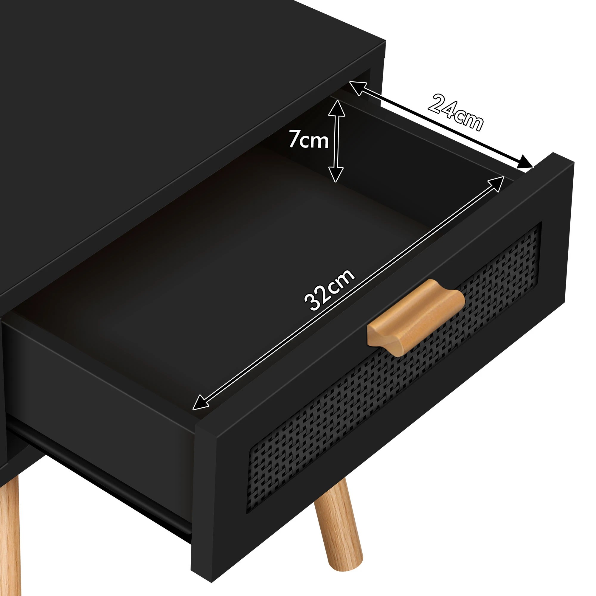 5 Alfordson Bedside Table Nightstand Side Storage Drawer Wooded Rattan - Black, 5 of 10