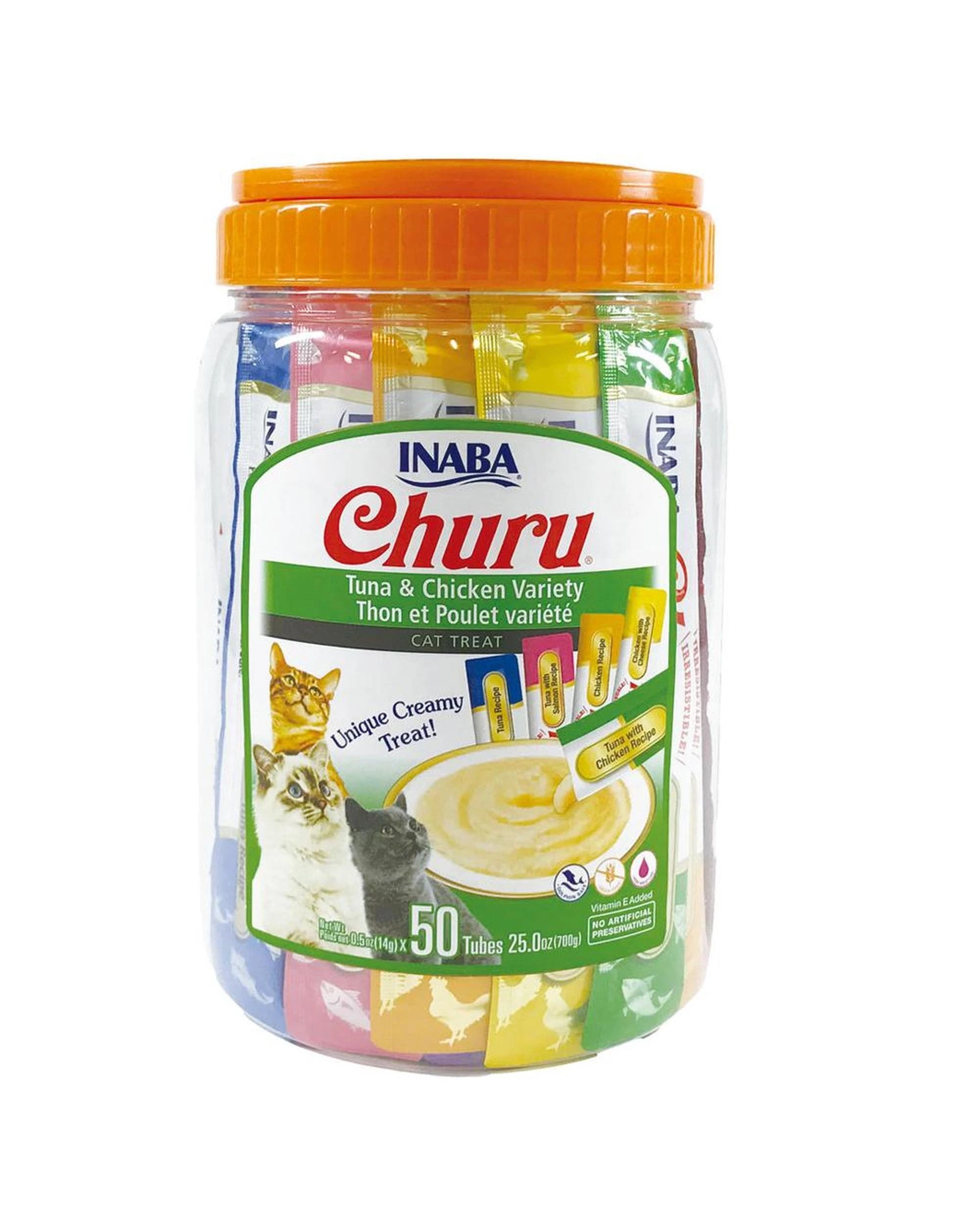 1 Inaba Churu Puree Tuna & Chicken Varieties Cat Food Topper 50 x 14g, 1 of 2