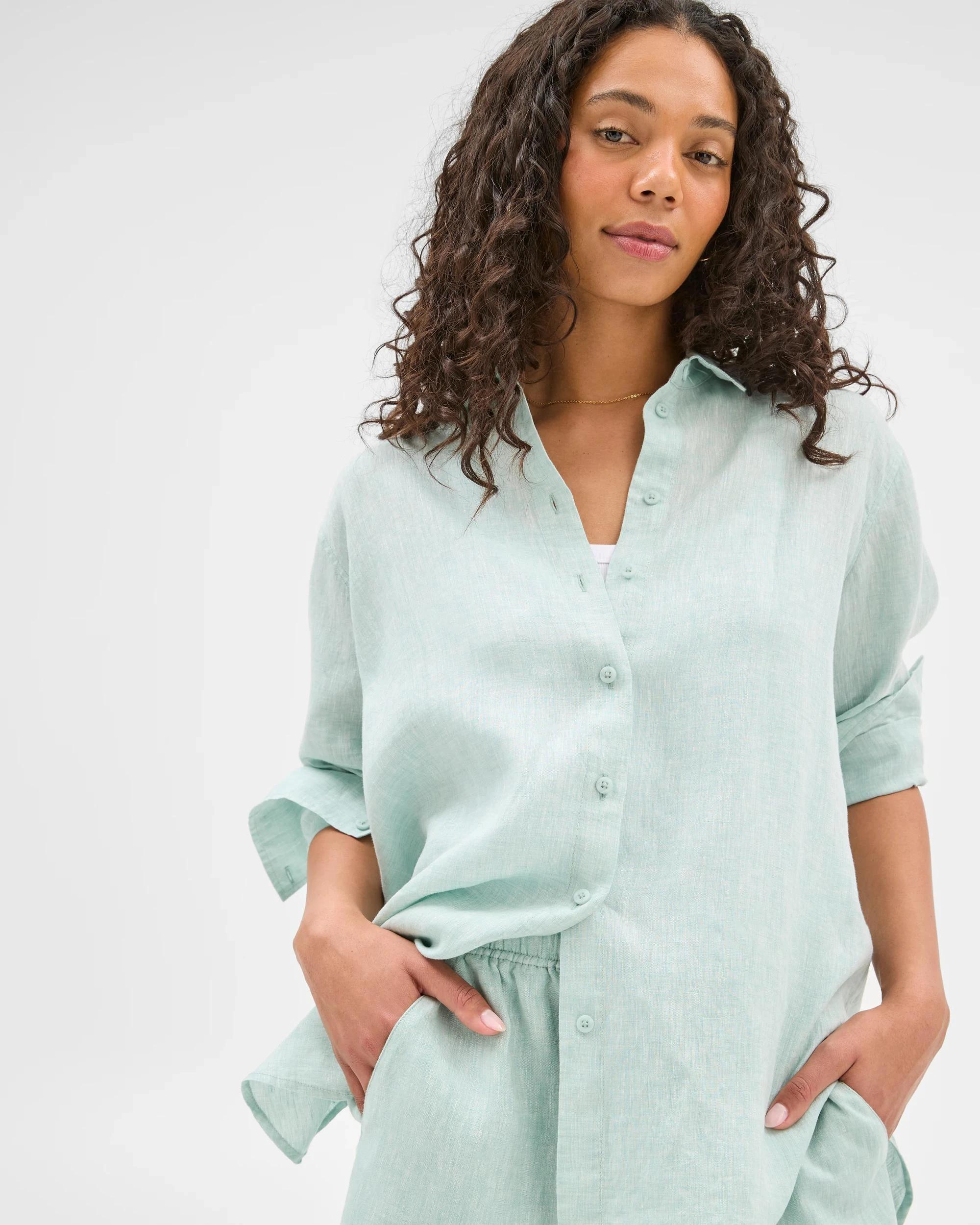 5 Target European Linen Long Sleeve Shirt AQUIFER X-DYE, 5 of 6