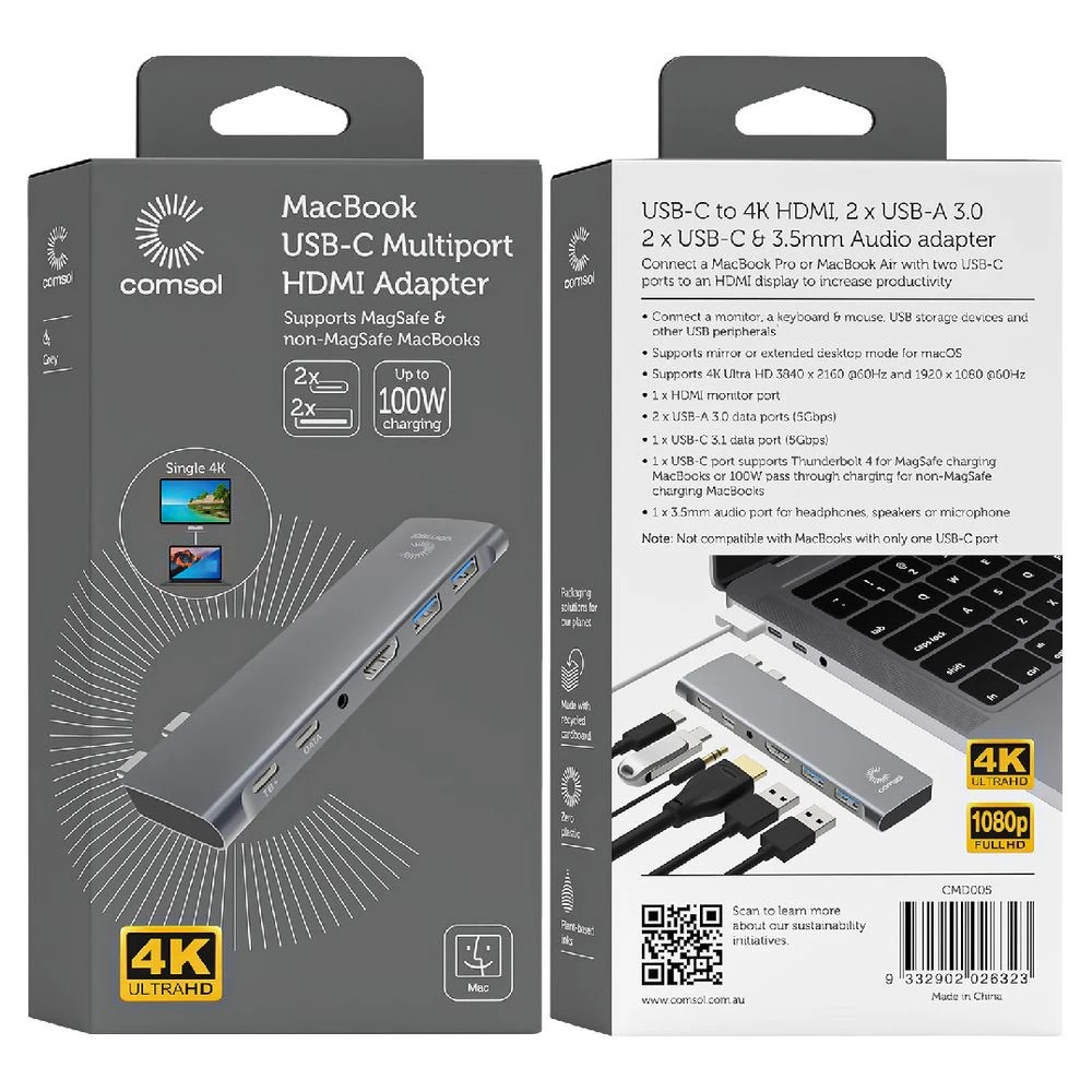 5 Comsol MacBook USB-C Multiport Hub Grey, 5 of 5