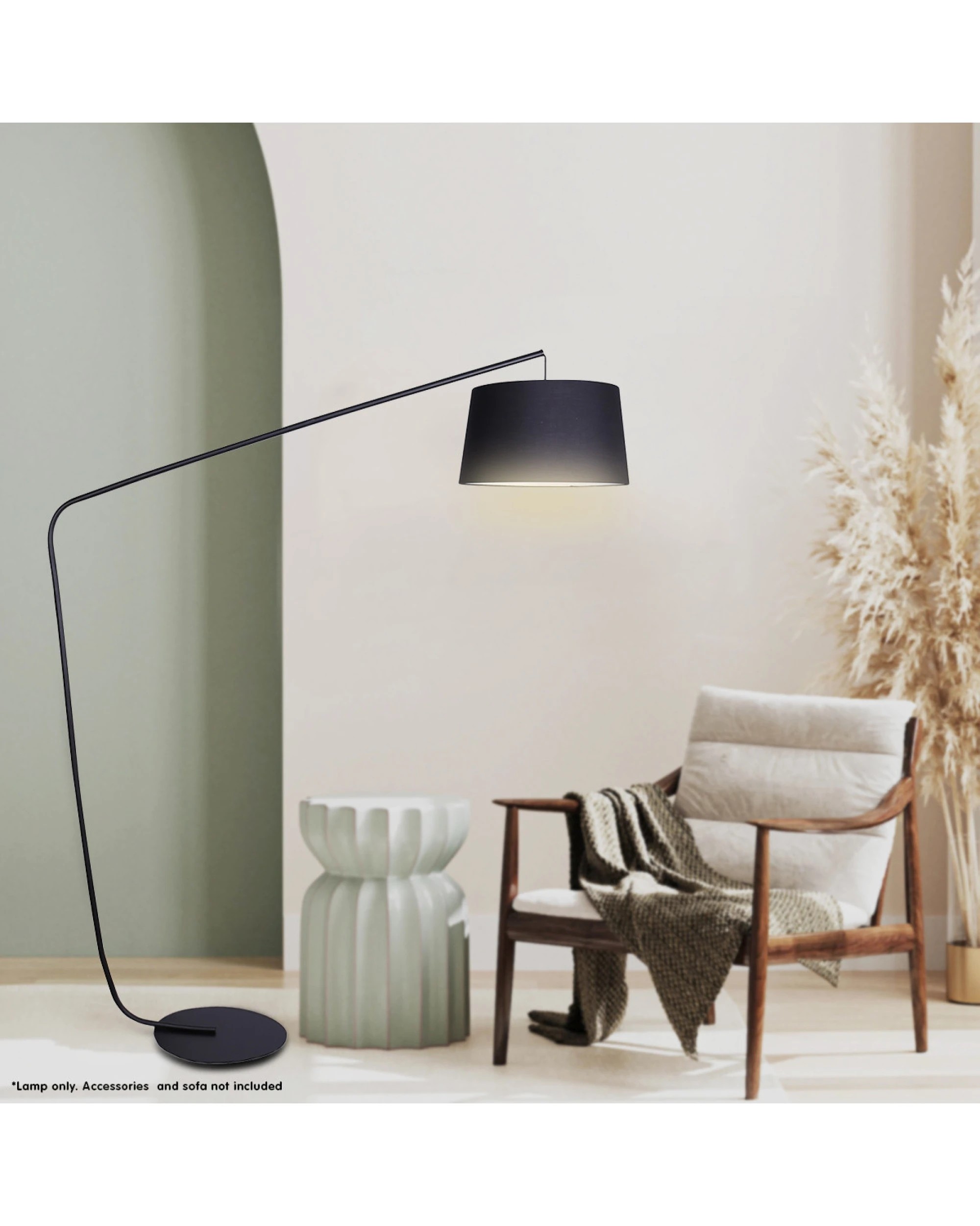 5 Sarantino Metal Arc Floor Lamp In Black Finish With Linen Taper Shade, 5 of 5