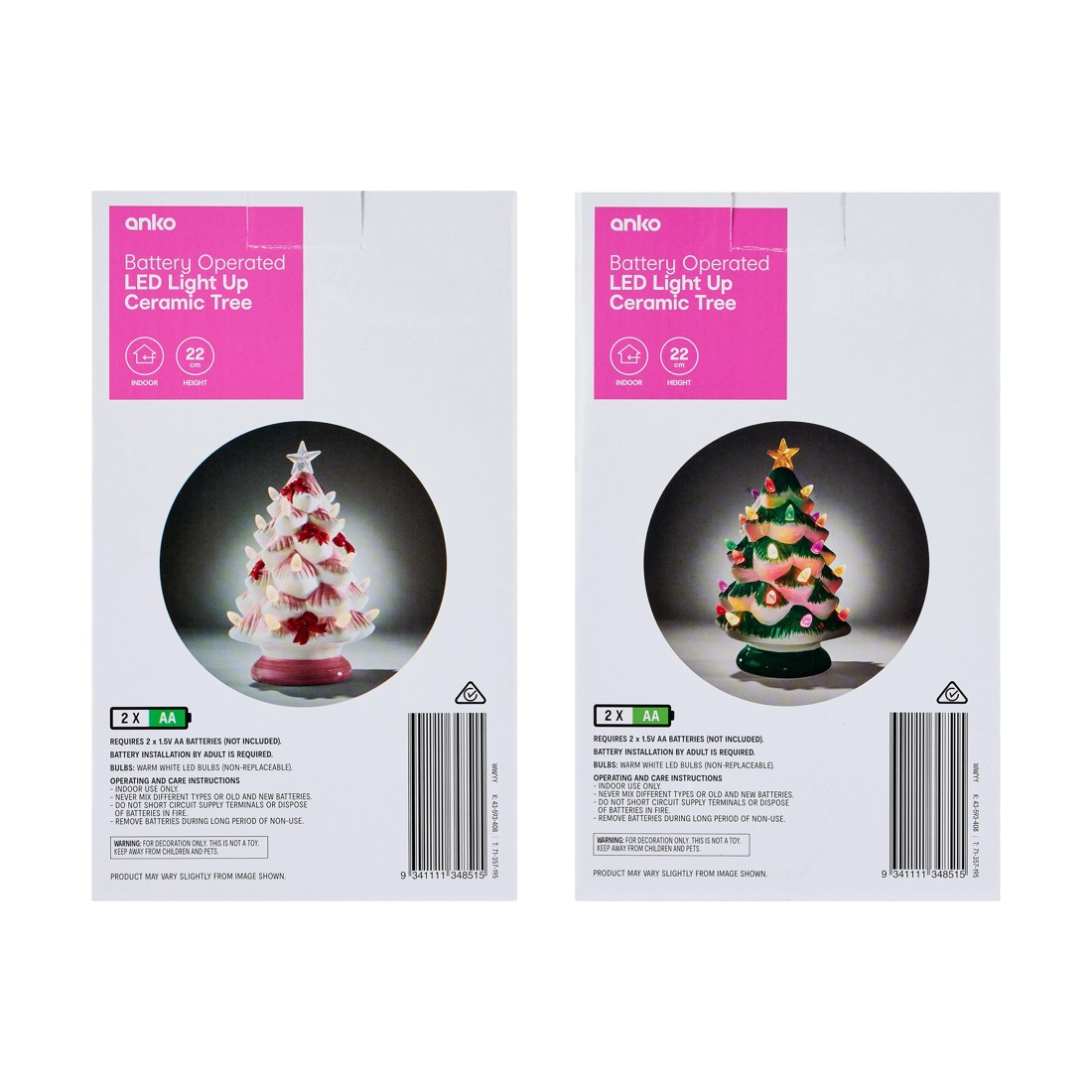 10 Battery Operated LED Light Up Ceramic Tree - Assorted, 10 of 10