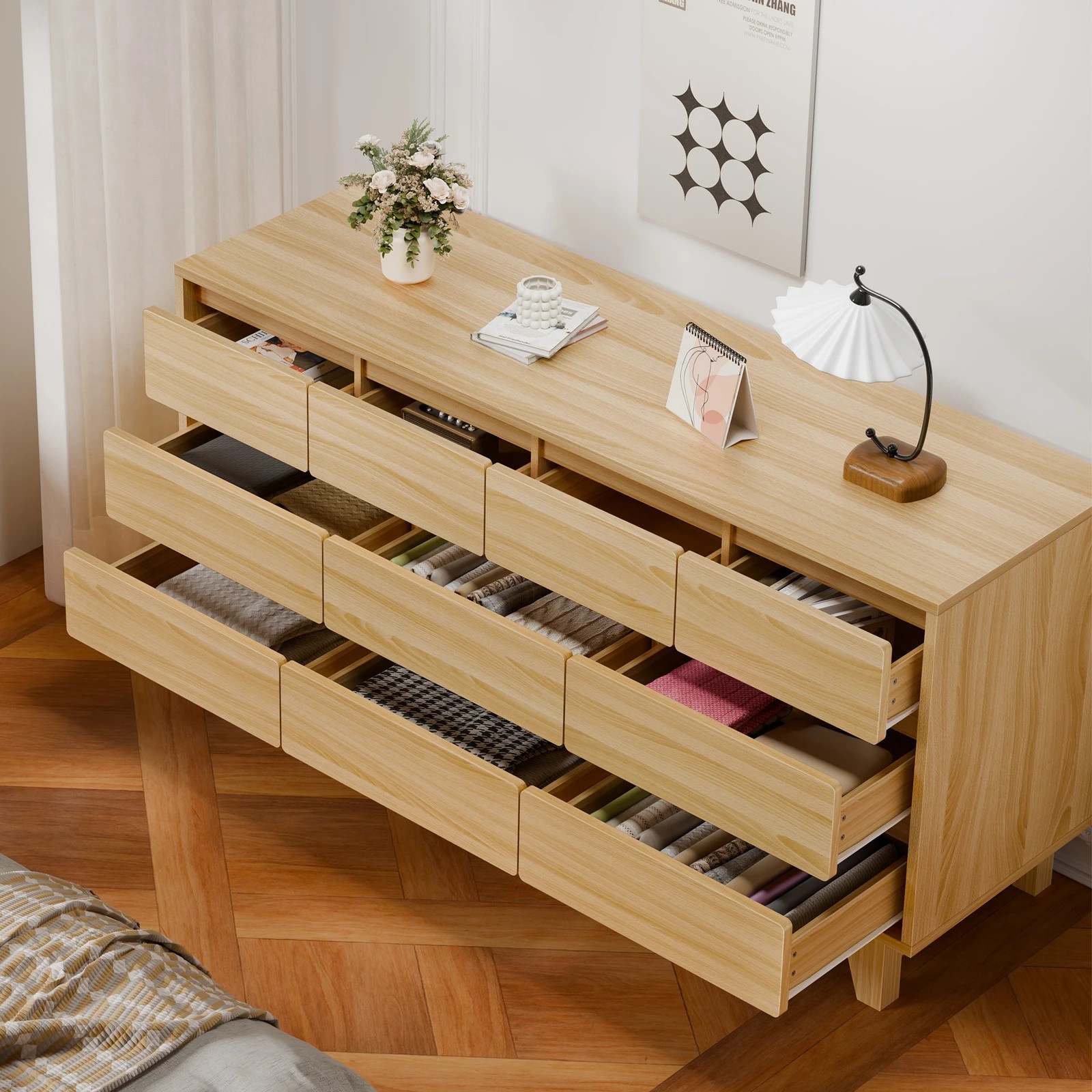 2 Alfordson 10 Chest of Drawers Minimalist Storage Cabinet Dresser - Oak, 2 of 10