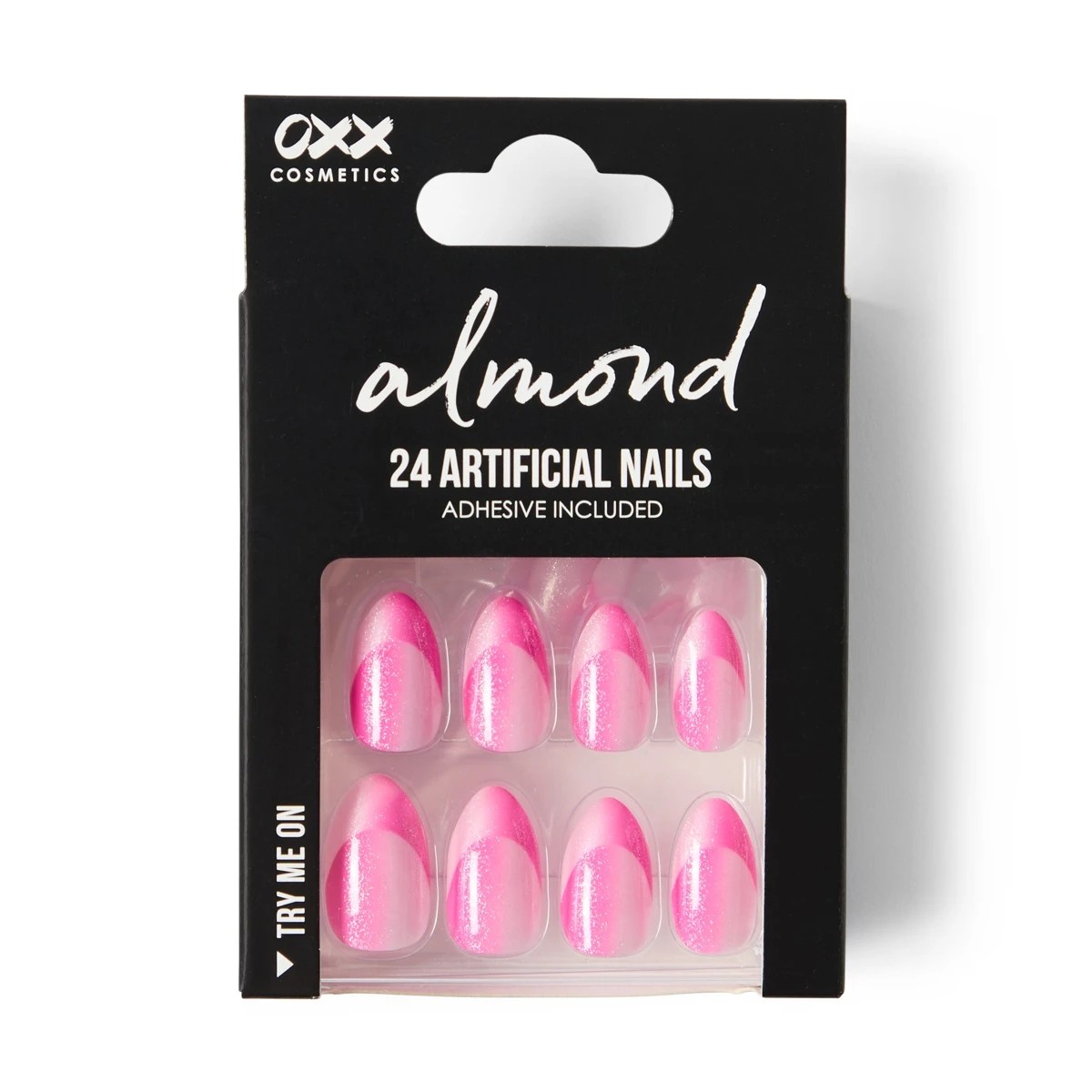 1 OXX Cosmetics 24 Pack Artificial Nails with Adhesive - Almond Shape, Pink Shimmer, 1 of 5