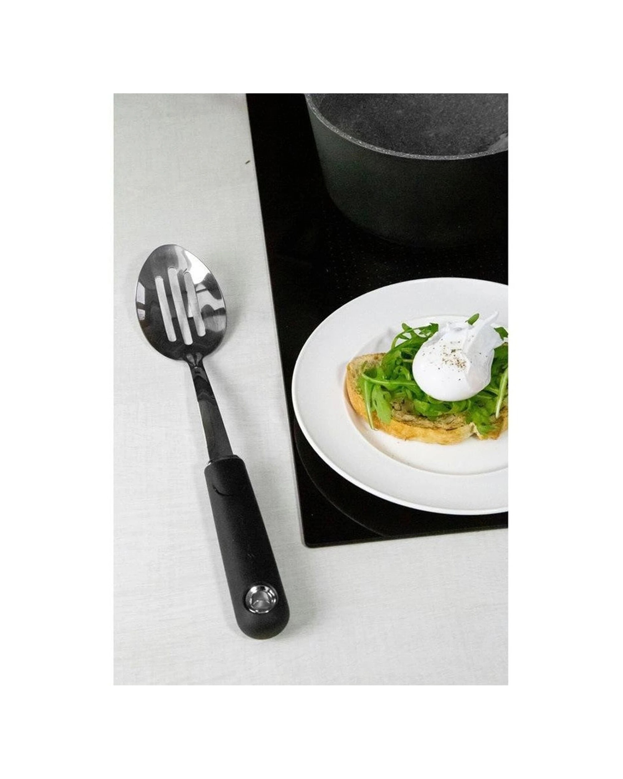 2 Mastercraft Soft-Grip Slotted Spoon Stainless Steel Kitchen Cooking Utensil - Black, 2 of 3