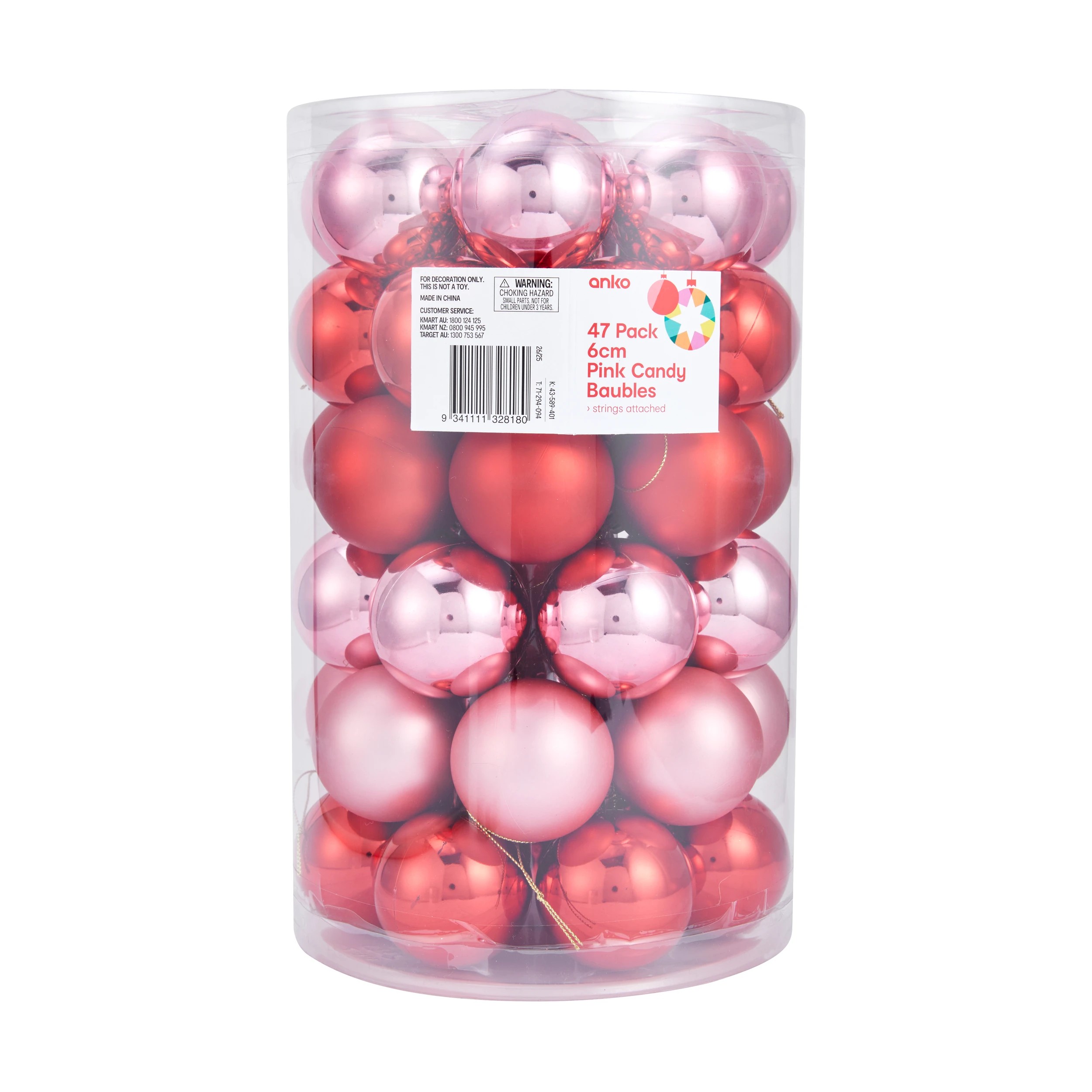 8 47 Pack 6cm Baubles - Pink Candy, 8 of 8