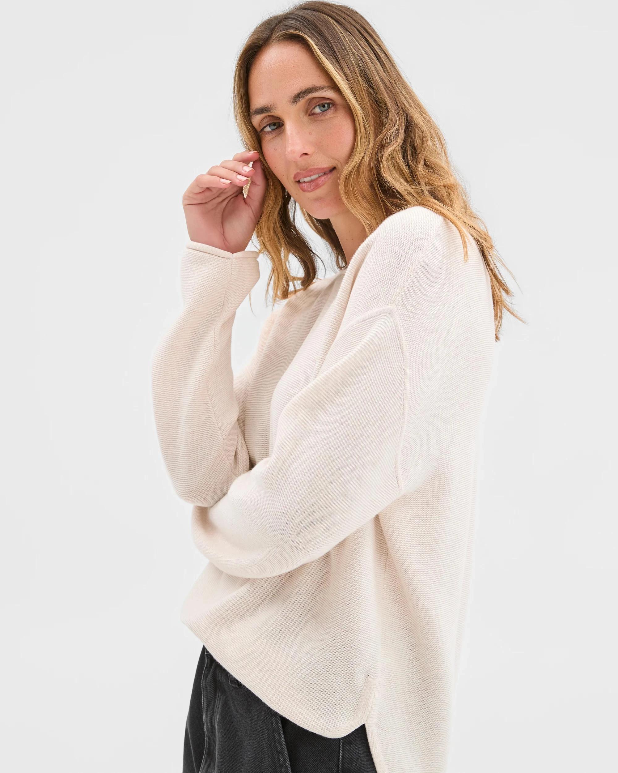 1 Target Woman Australian Cotton Blend Roll Edge Lightweight Sweater OATMEAL, 1 of 6