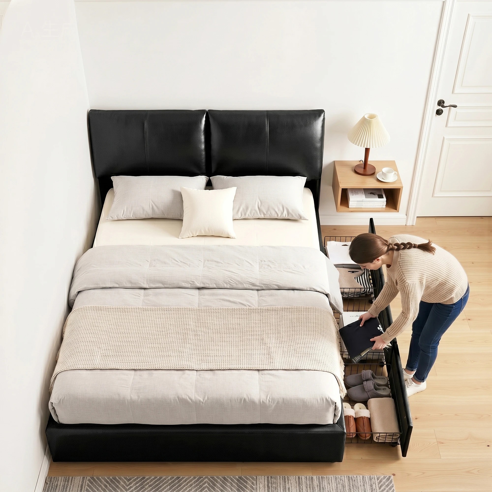 6 Artiss Queen Bed Frame Gas Lift Storage 3 Drawers Adjustable Headboard Platform Bed - Black, 6 of 9