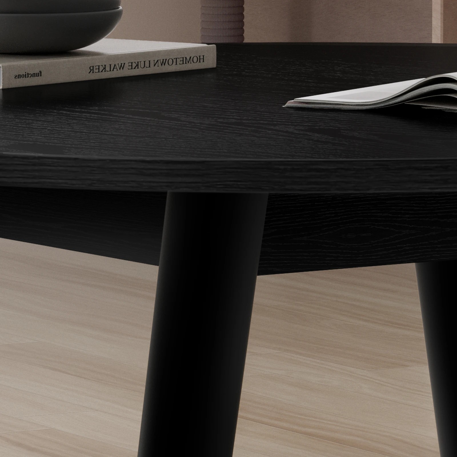 8 Alfordson Coffee Table Modern Round Table Sturdy Wooden Legs Living Room - Black, 8 of 10