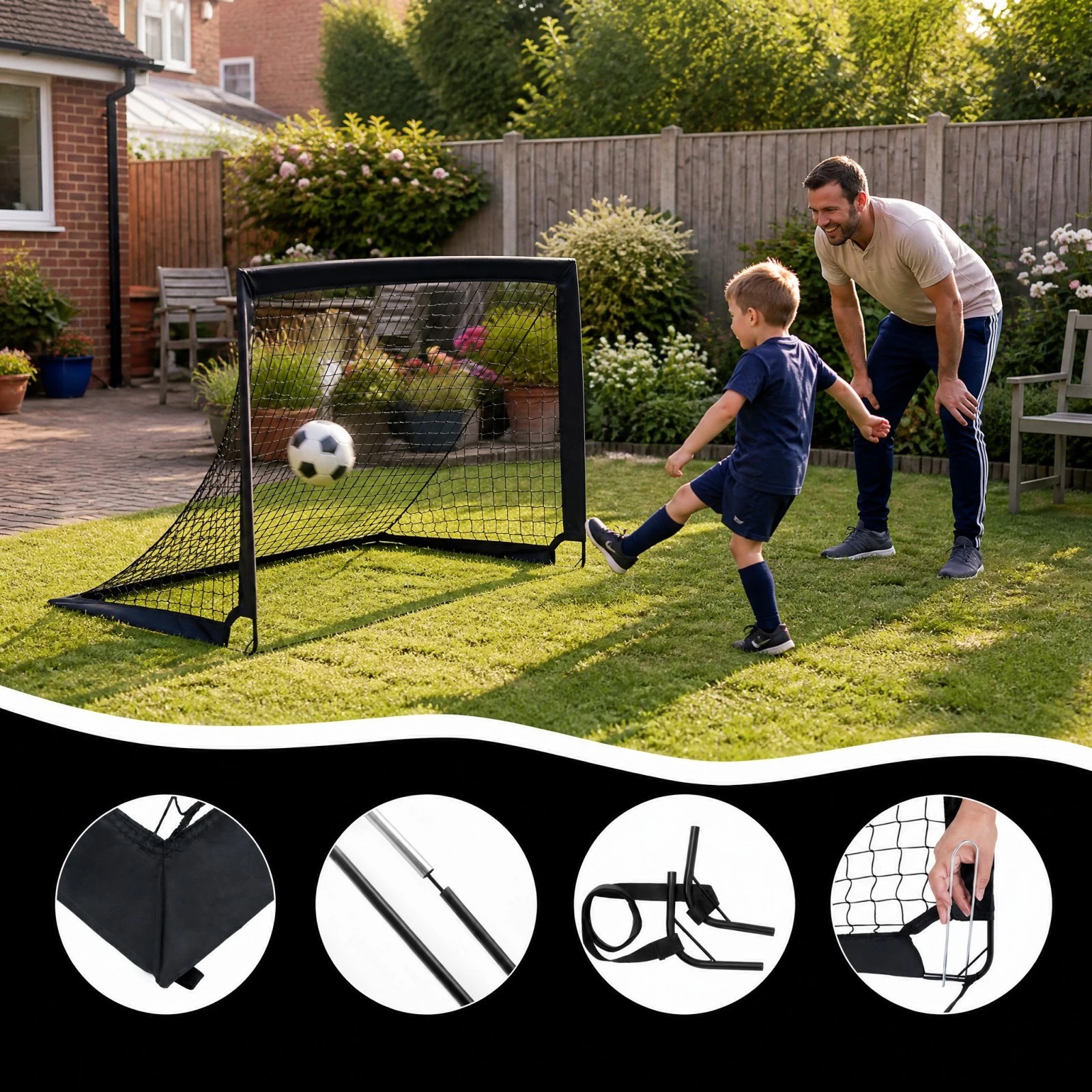 6 Costway 2x Portable Football Goals 120x92cm Pop Up Football Net Post w/Carry Bag, 6 of 7