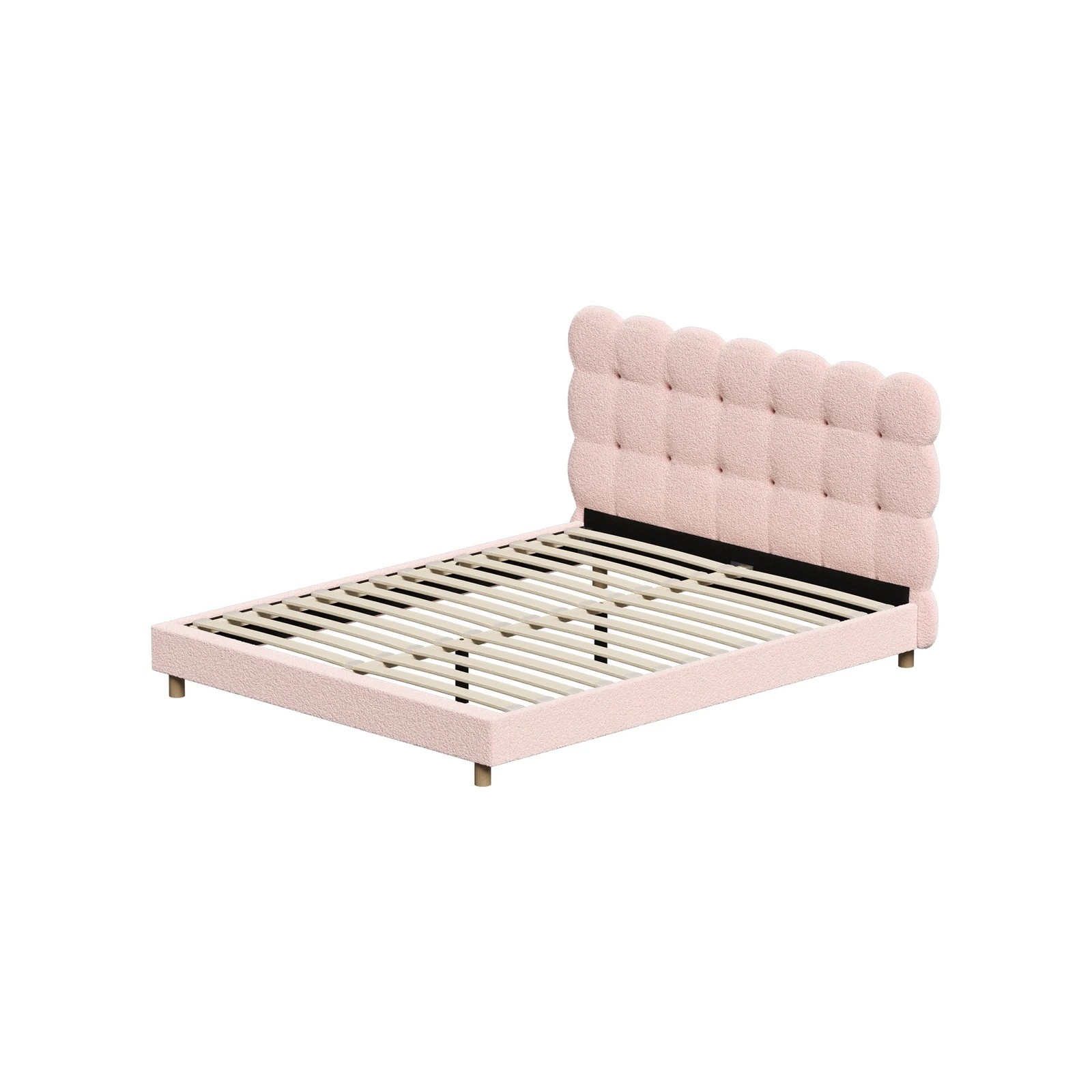 8 Oikiture Queen Bed Tufted Bedhead Boucle Bed Frame
 - Pink, 8 of 10