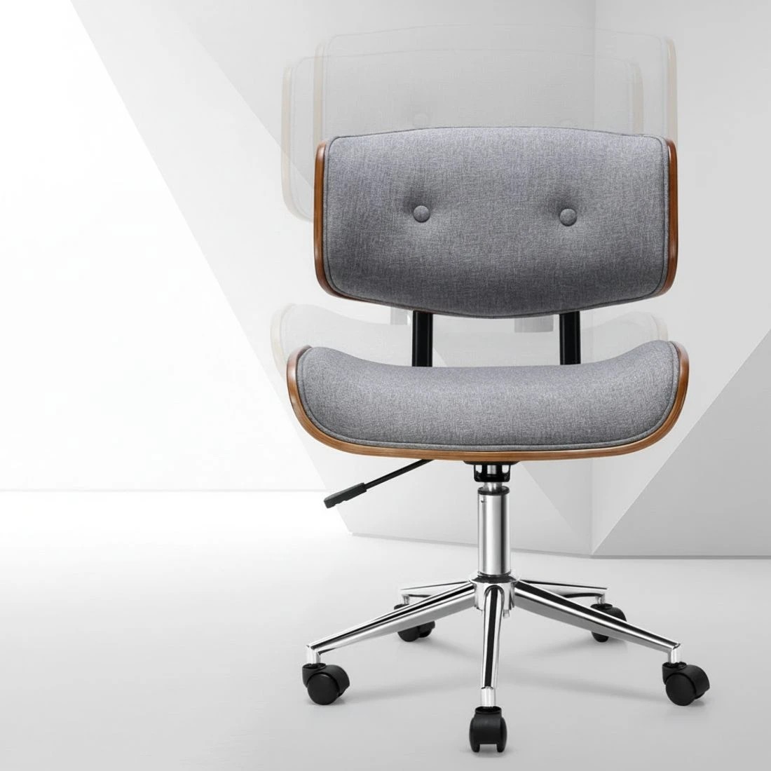 3 Artiss Wooden Office Chair Fabric Seat - Grey, 3 of 6