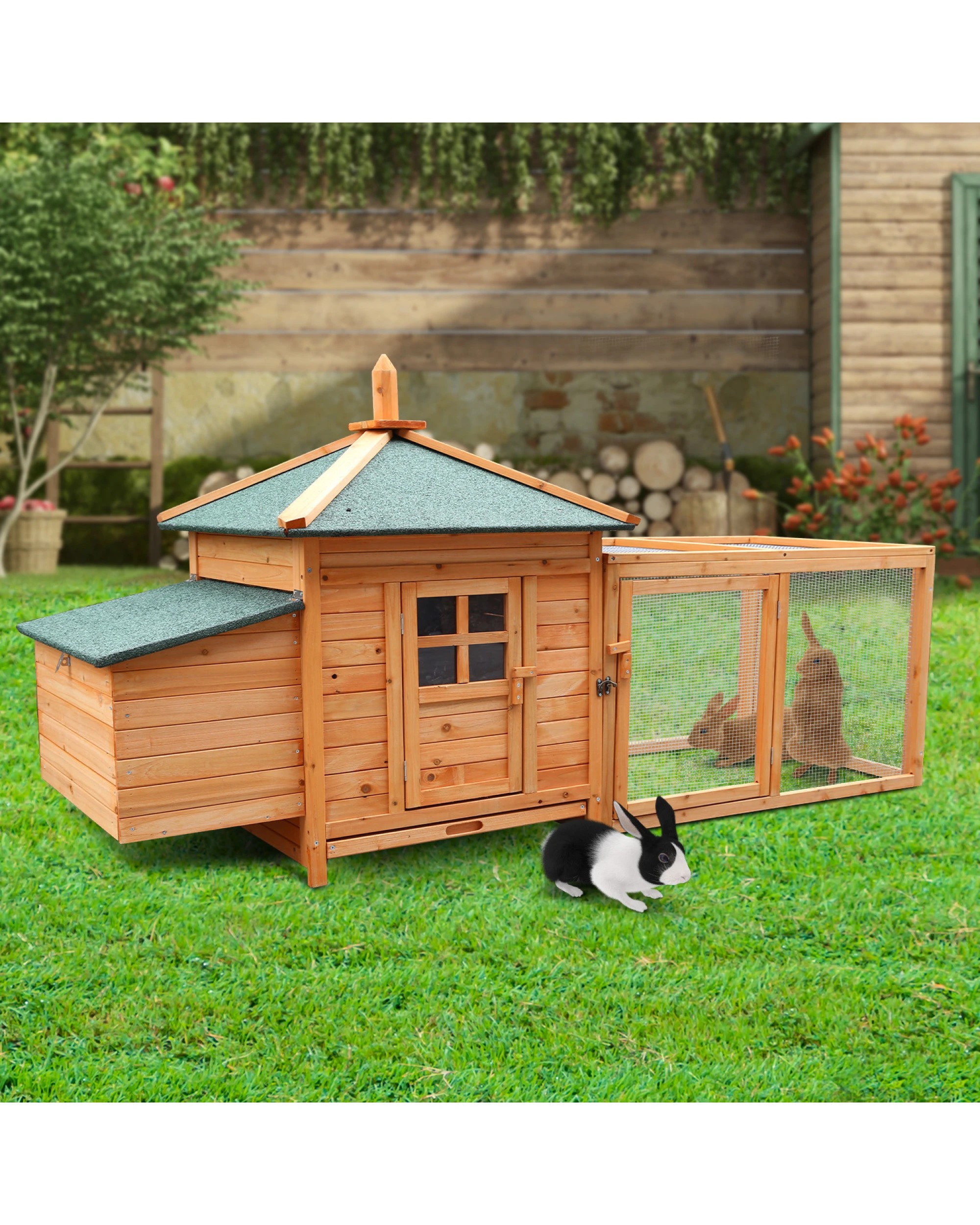 6 Furtastic Large Wooden Chicken Coop Rabbit Hutch Nesting Box Fir Wood - Brown, 6 of 7