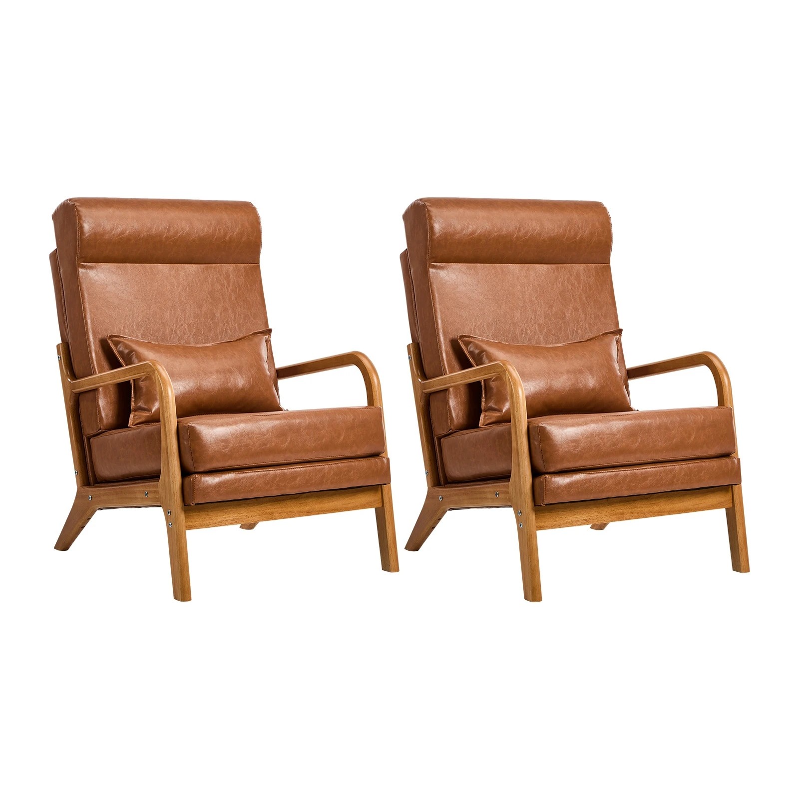 1 Oikiture 2x Armchair PU Leather Lounge Chair with Lumbar Pillow - Brown, 1 of 8