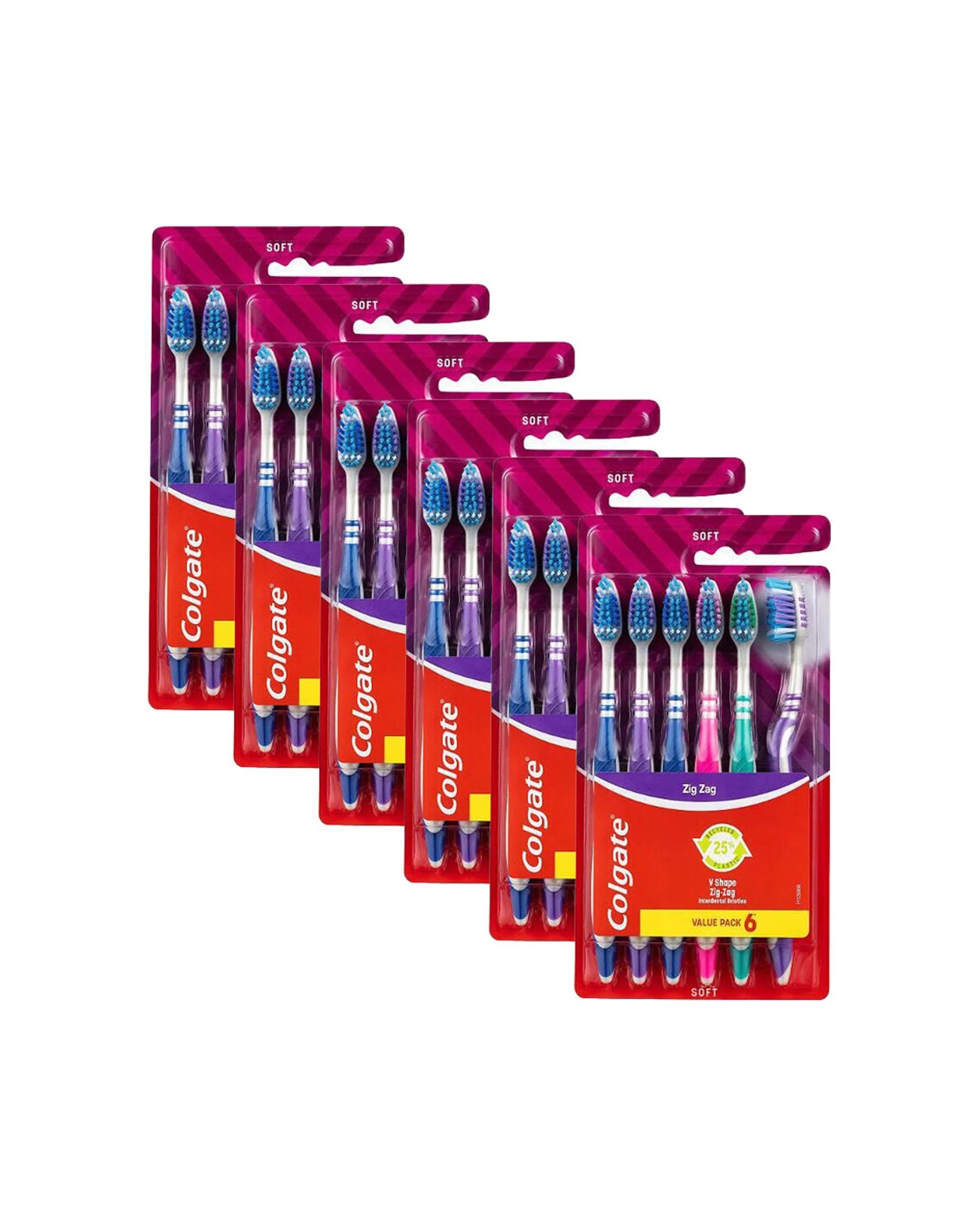 1 Colgate 6x 6pc Zig-Zag V-Shape Soft Toothbrush Teeth Care Pack - Multi, 1 of 2