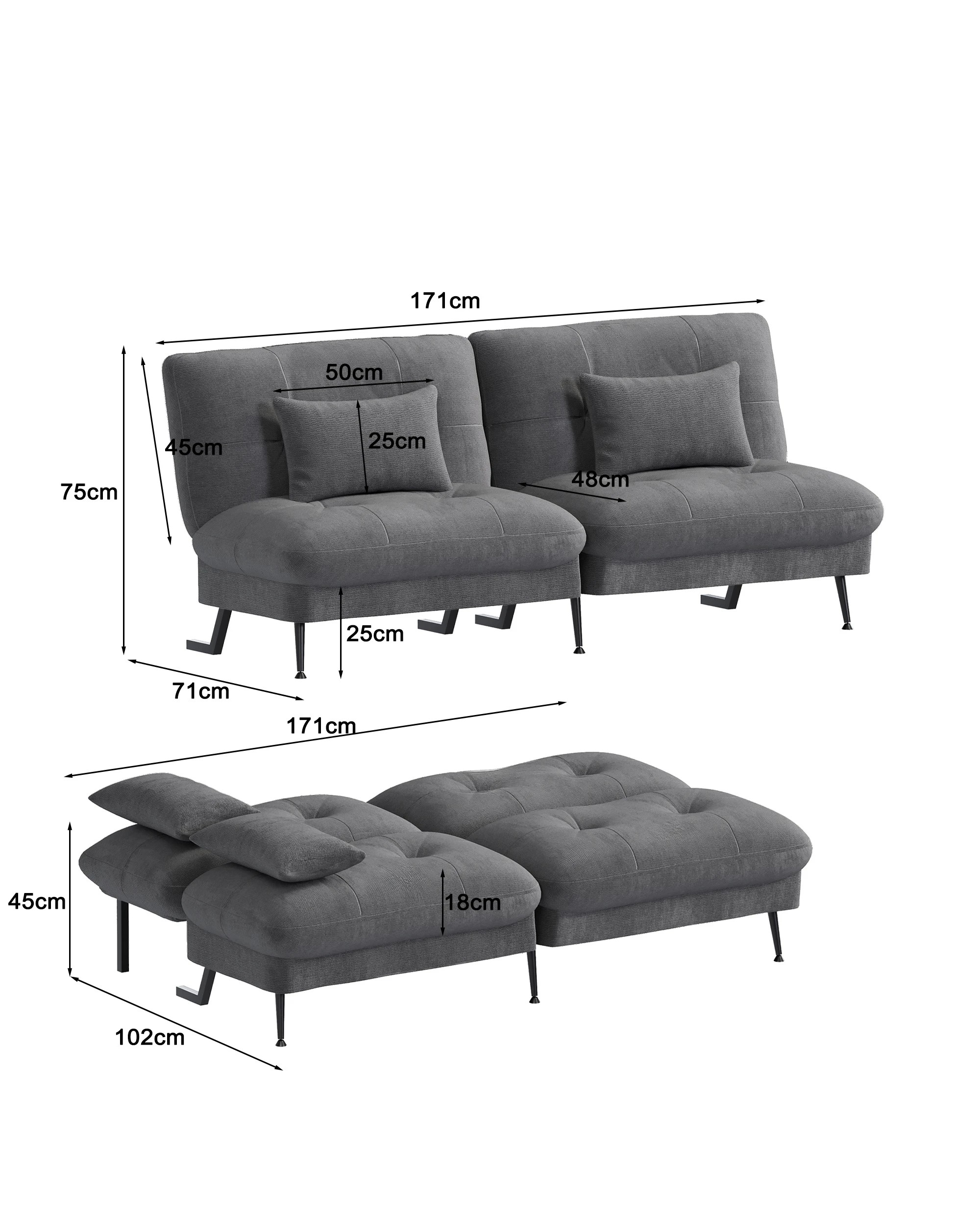 9 Advwin Convertible Futon Sofa Bed Corduroy Futon Couch with Adjustable Backrest Recliner Sleeper Sofa, 9 of 9