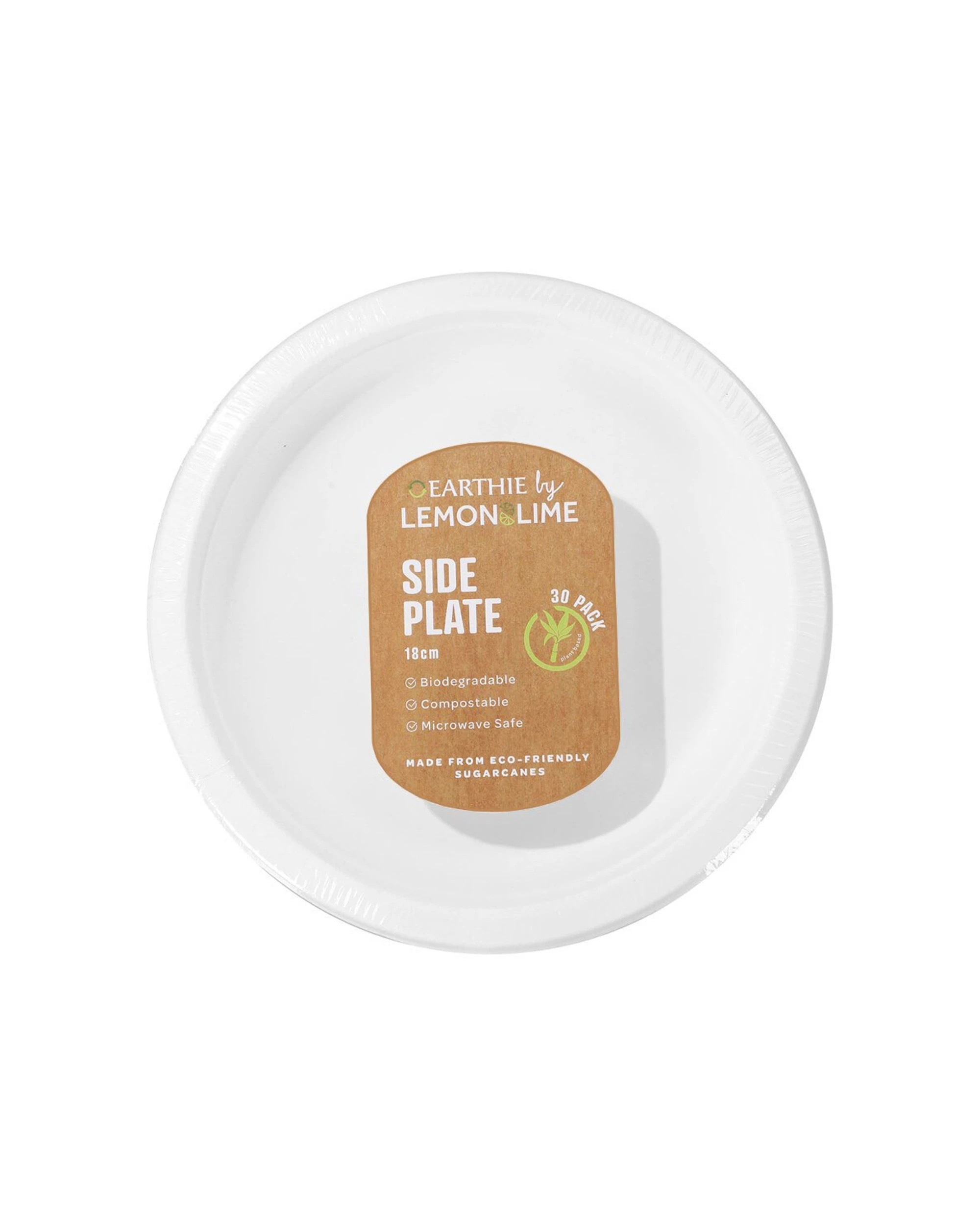 1 30pc Lemon & Lime Eco/biodegradable/compostable Disposable 18cm Side Plate - White, 1 of 3