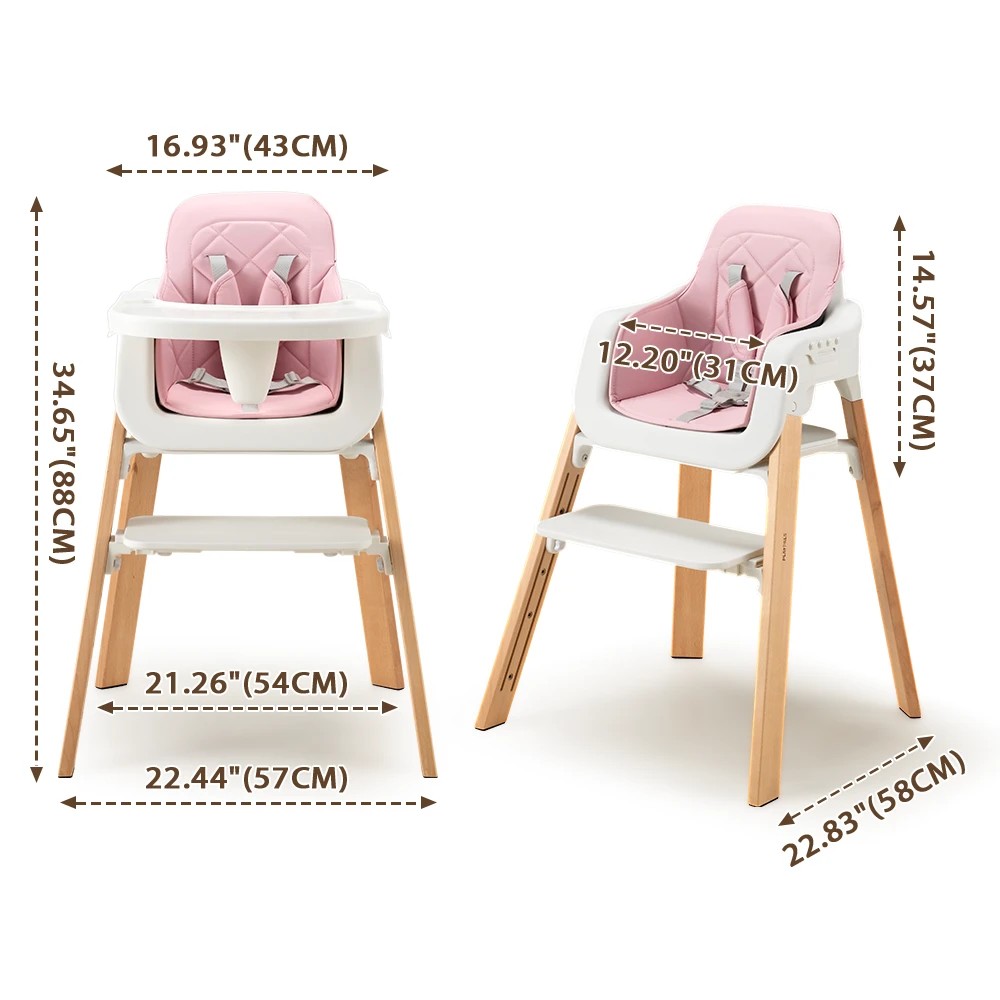 2 PlayPals Baby High Chair 3-In-1 Feeding Seat Adjustable Tray and Footrest - Pink, 2 of 3