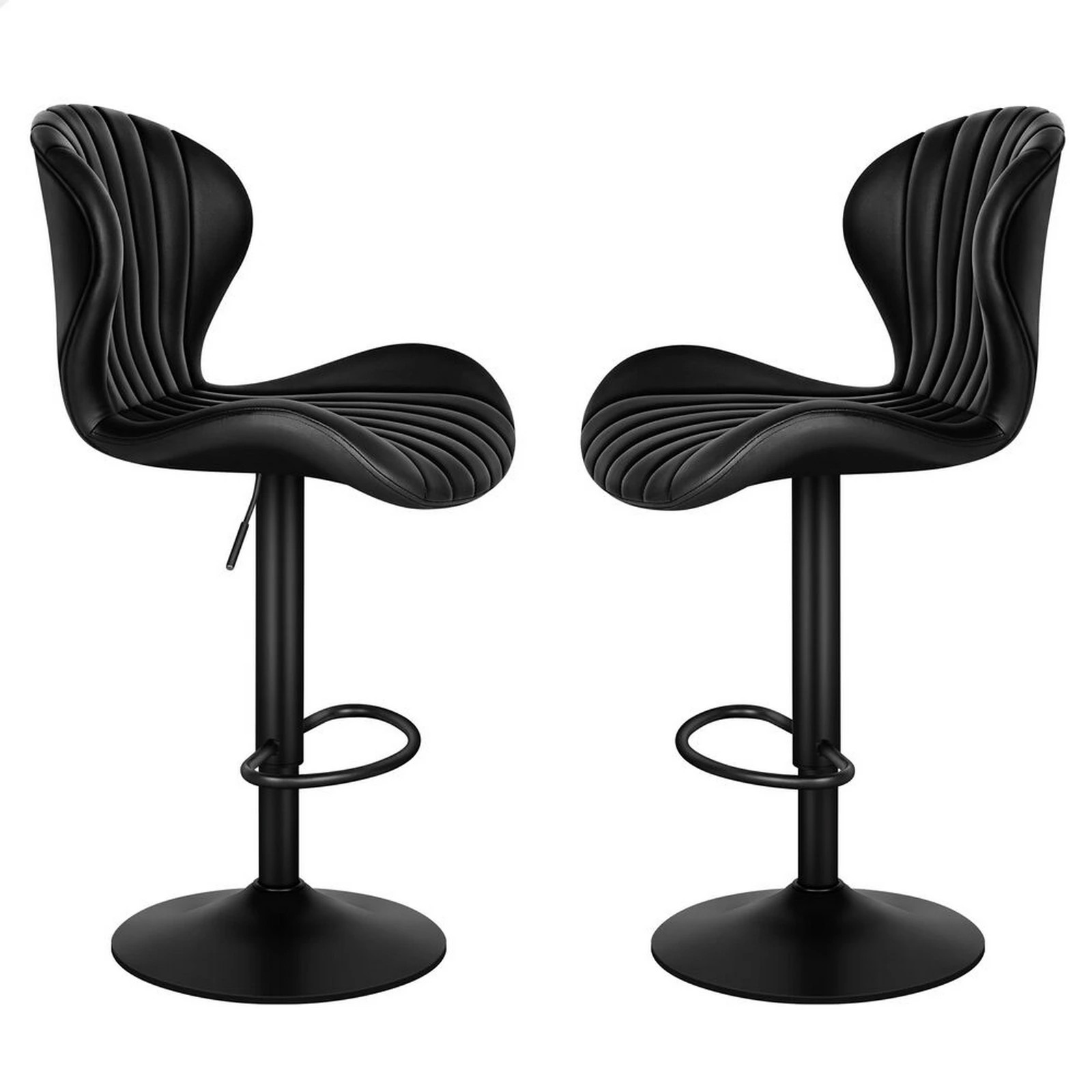 1 Alfordson 2x Bar Stools Gas Lift Leather Bar Chairs Kitchen Swivel Stella - Black, 1 of 10