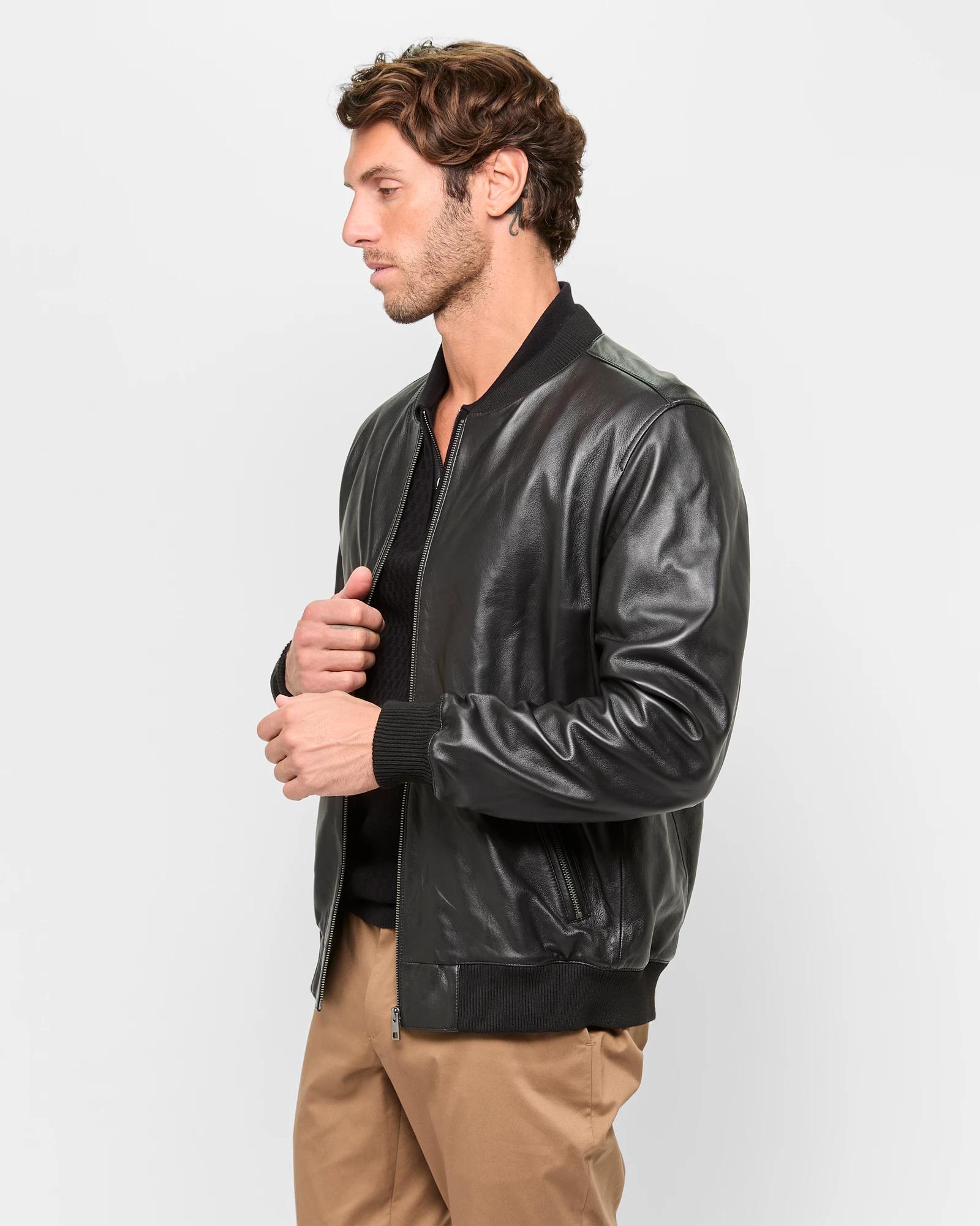 3 Target Premium Leather Bomber Jacket - Preview BLACK, 3 of 5
