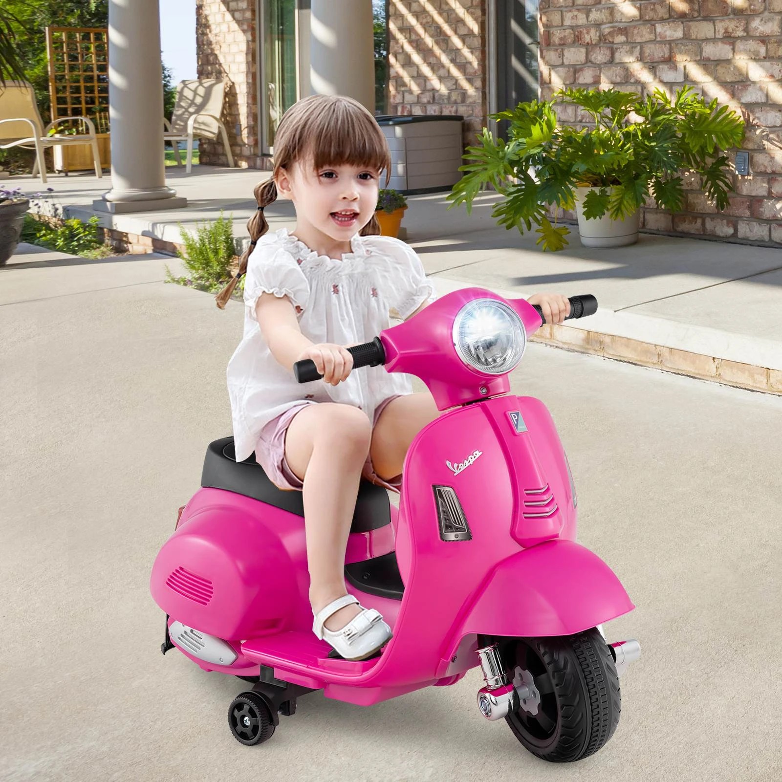 1 Costway 12V Electric Motorcycle Licensed VESPA Ride On Motorbike - Pink, 1 of 1