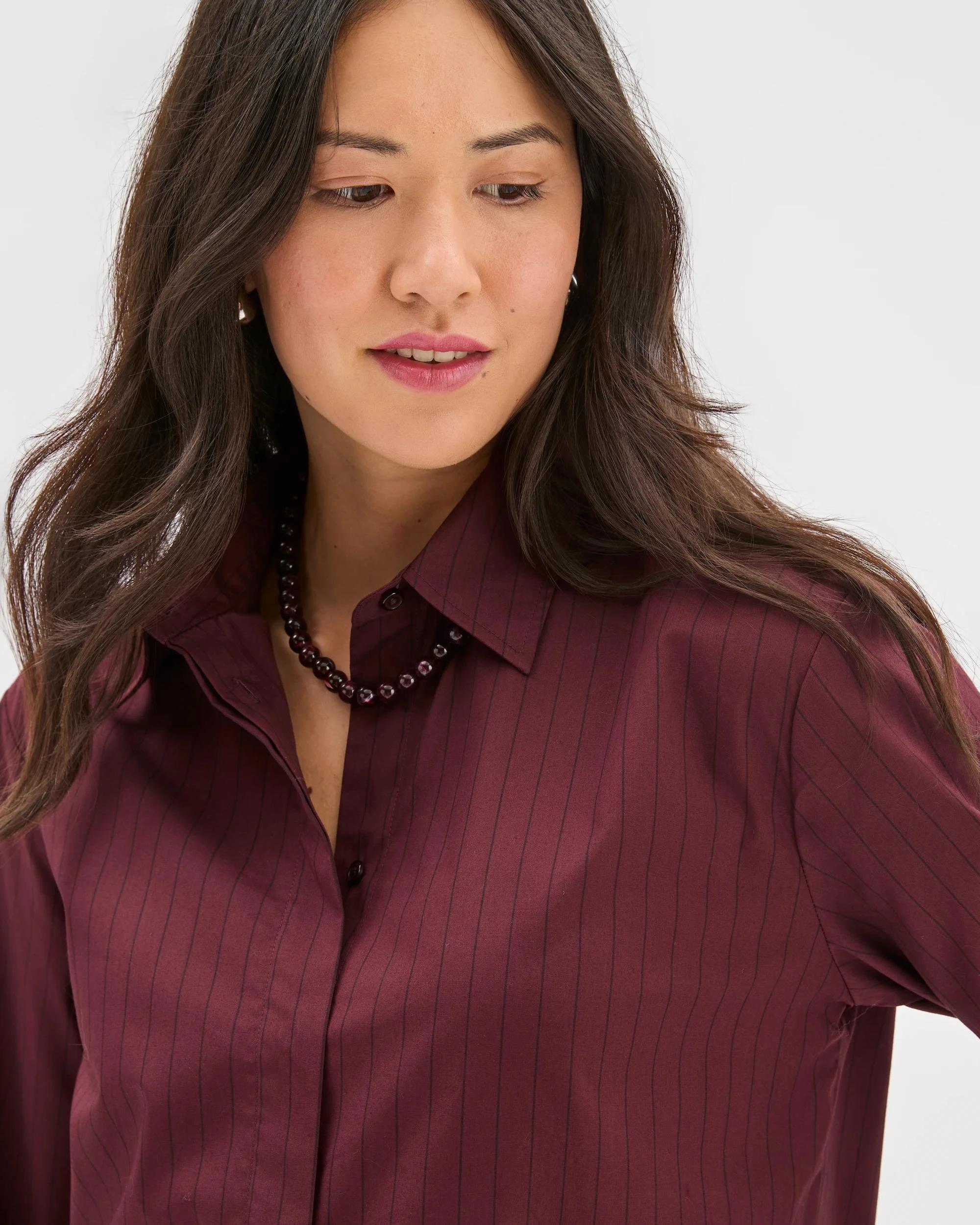 7 Preview Australian Cotton Poplin Shirt PINOT BURGUNDY, 7 of 8