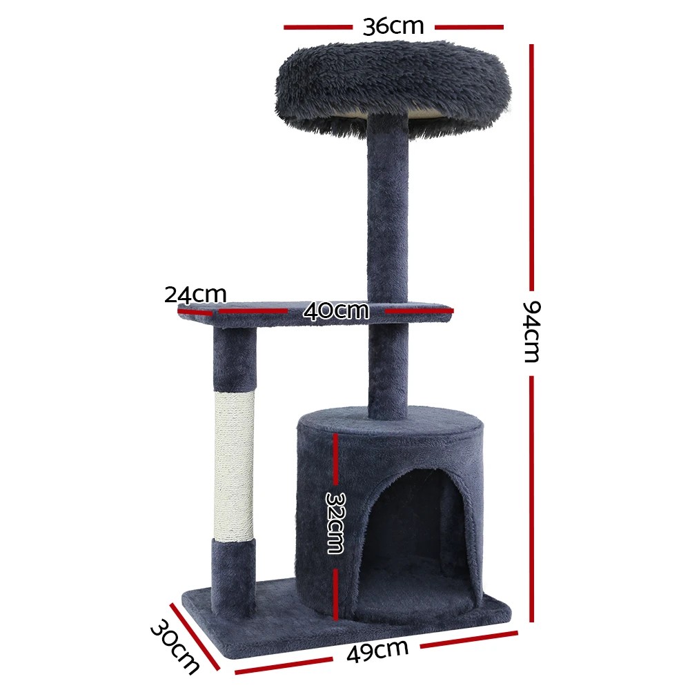 2 i.Pet Cat Tree 94cm Scratching Post Tower Scratcher Condo House Wood Trees - Grey, 2 of 4