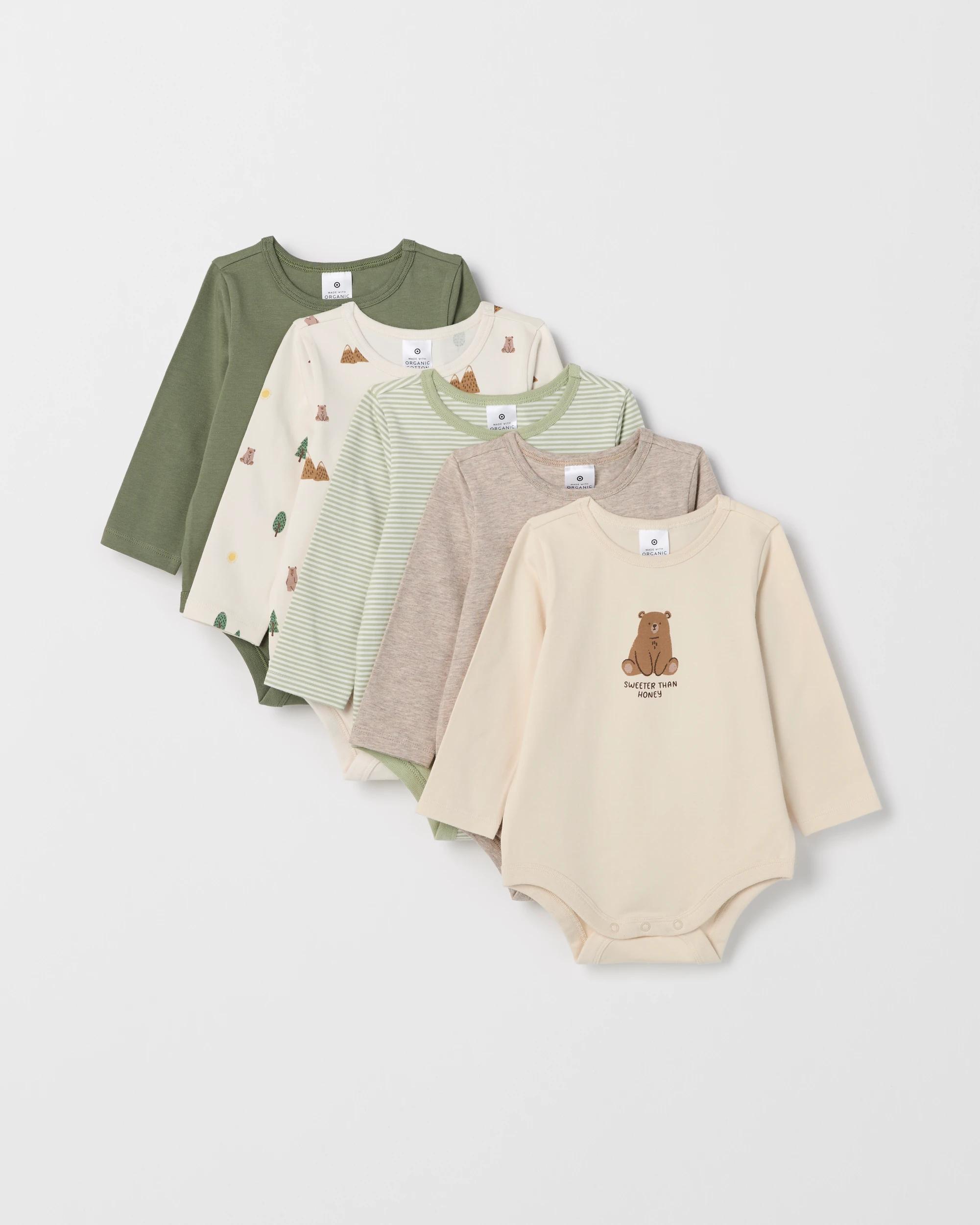 1 Target Baby Baby Organic Cotton 5 Pack Print Bodysuit FOREST BEAR, 1 of 7