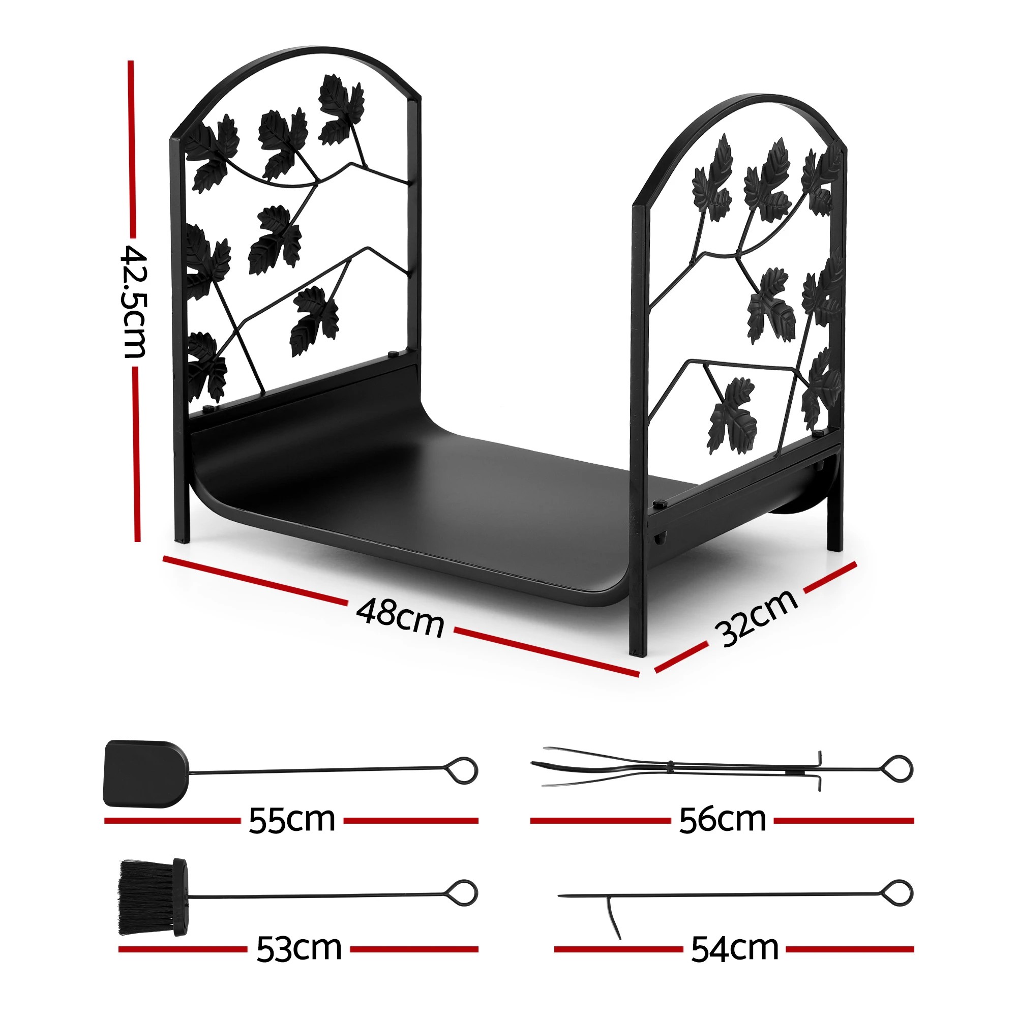 2 Gardeon Firewood Rack 48cm Wood Rack Firewood Storage Indoor Outdoor - Black, 2 of 6