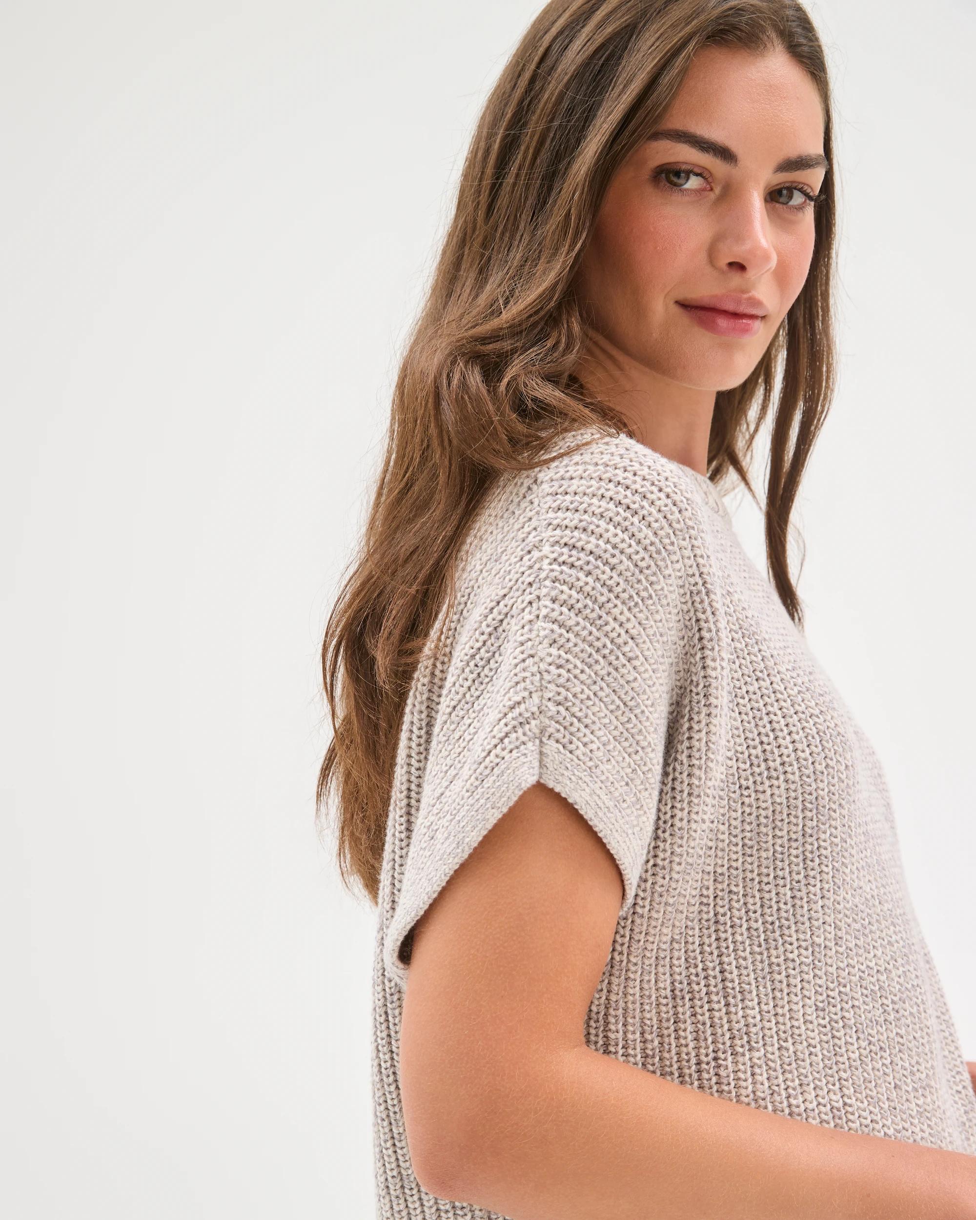 6 Target Petites Australian Cotton Short Sleeve Twist Knit Top PUMICE, 6 of 10